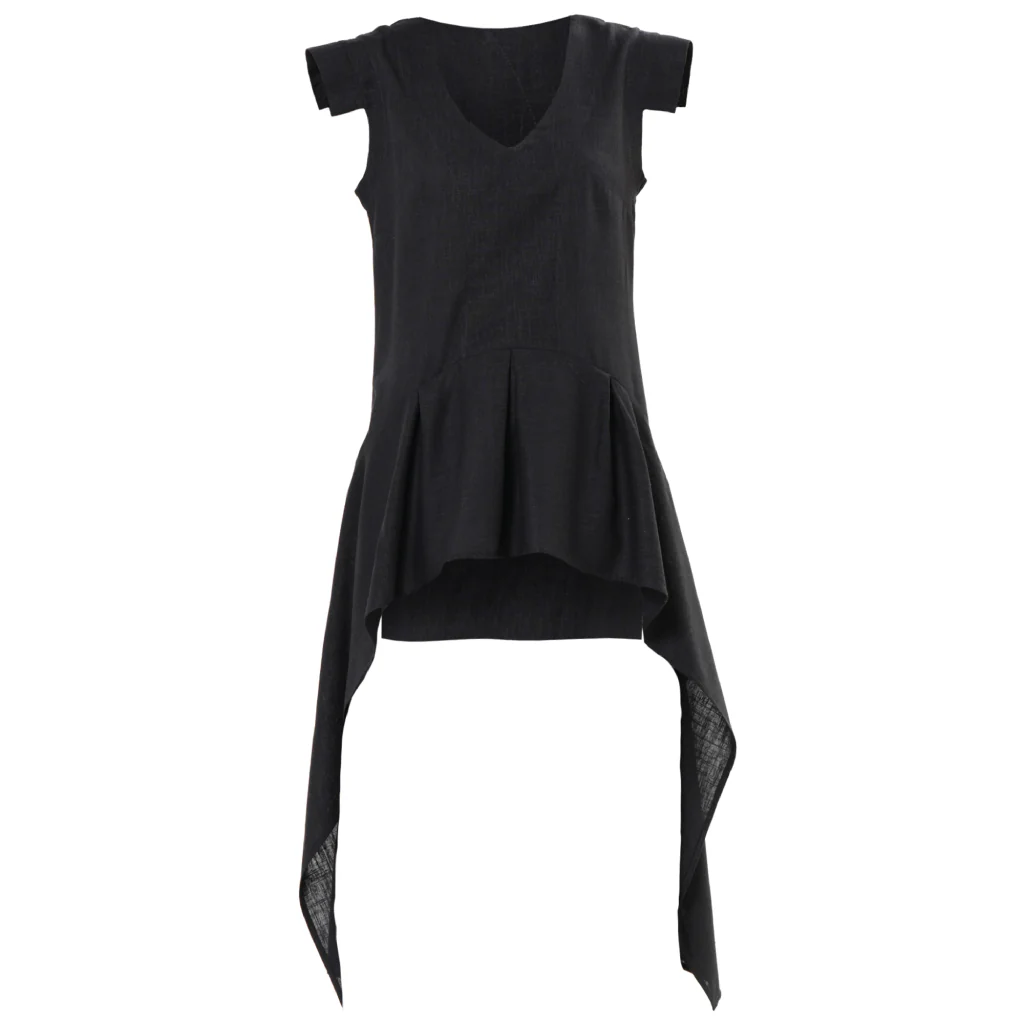 Black Asymmetric Linen Top with High-Low Hem