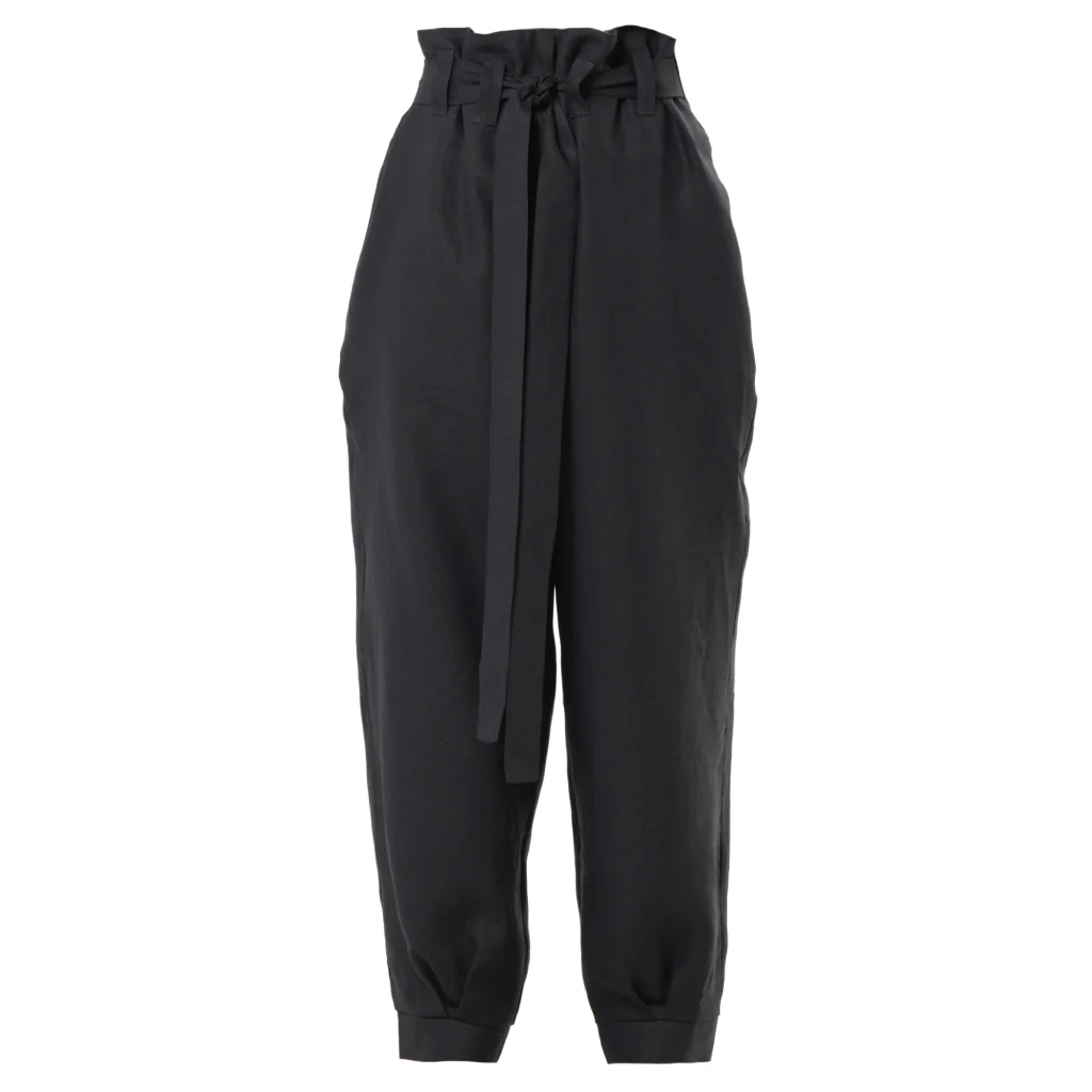 Black High-Waisted Linen Pants with Belt