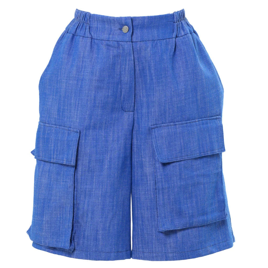 Blue Denim Cargo Shorts with Oversized Pockets