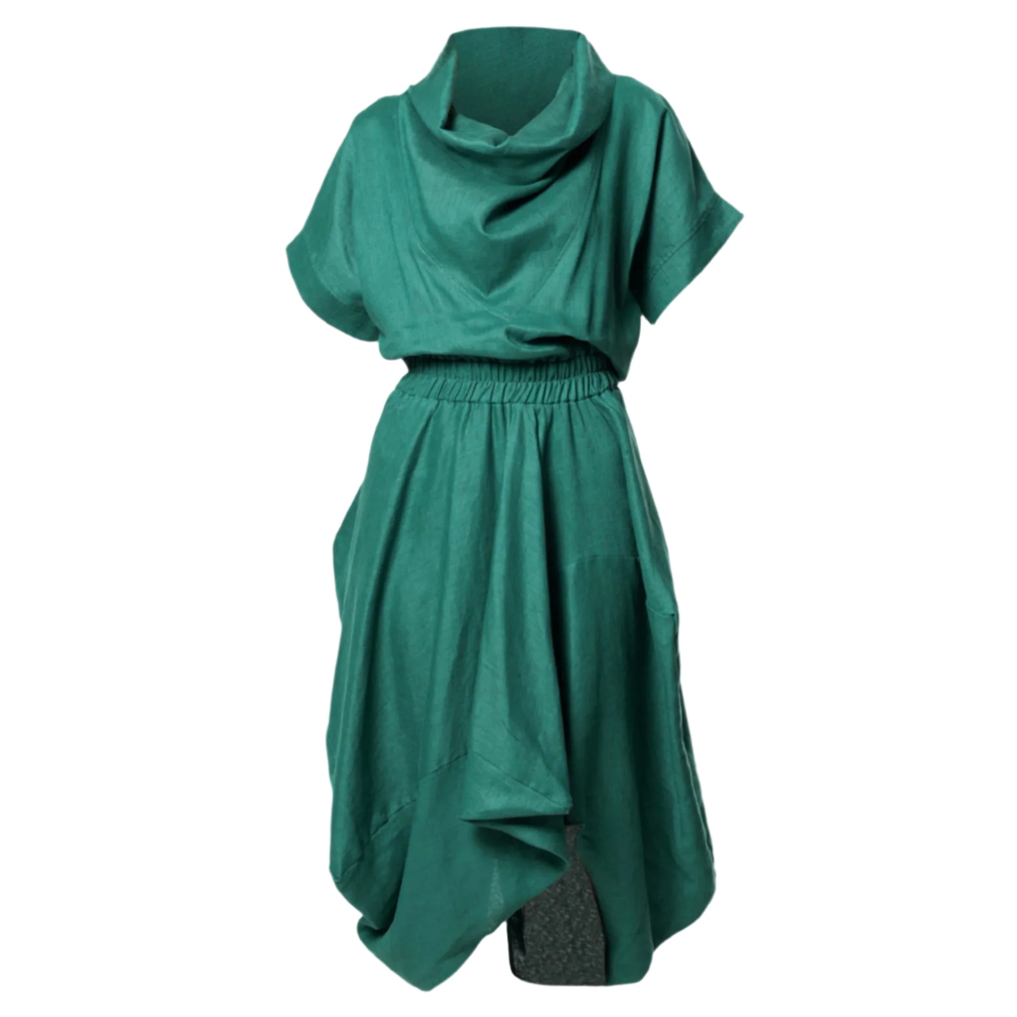 Cowl Neck Linen Dress | Green