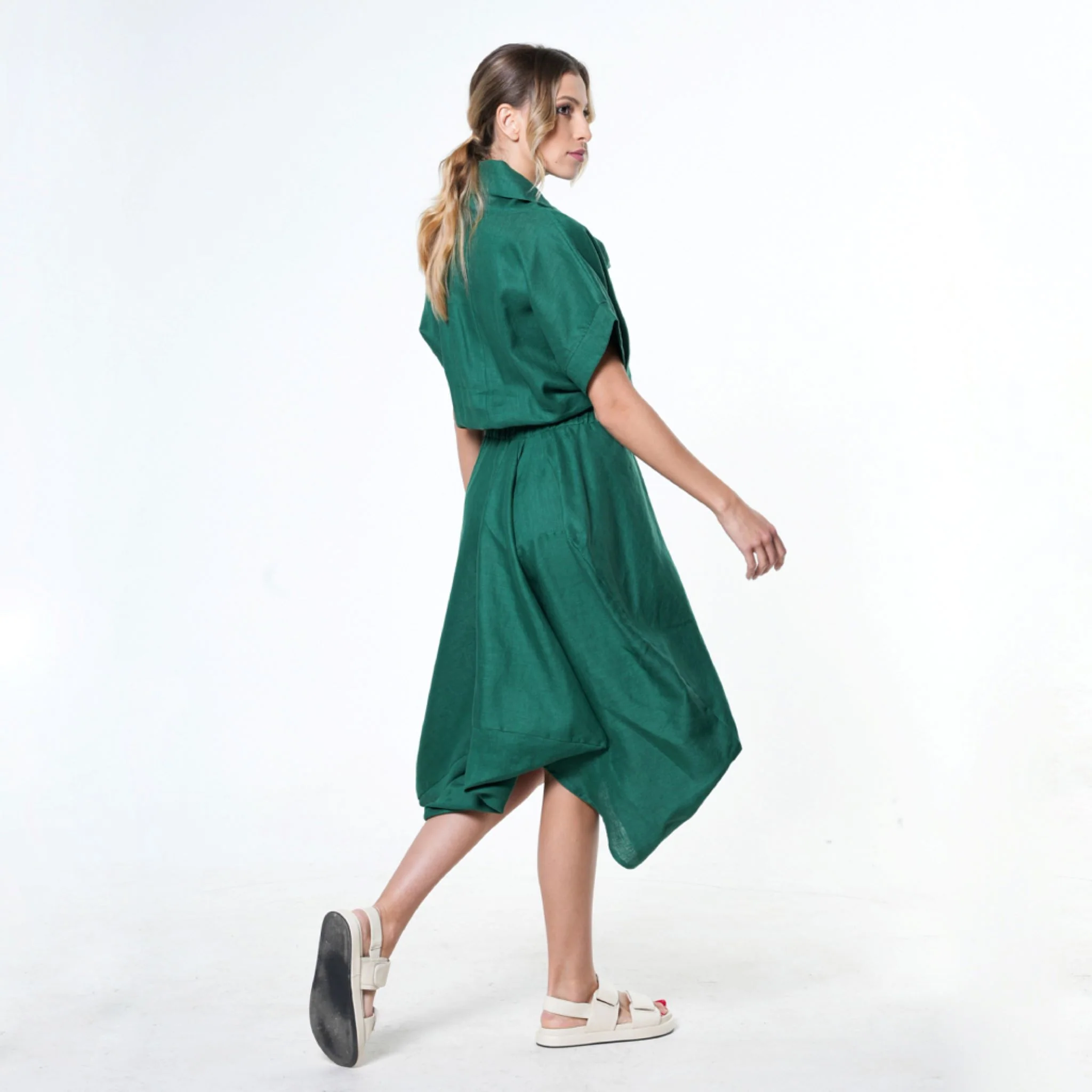 Cowl Neck Linen Dress | Green - Image 3