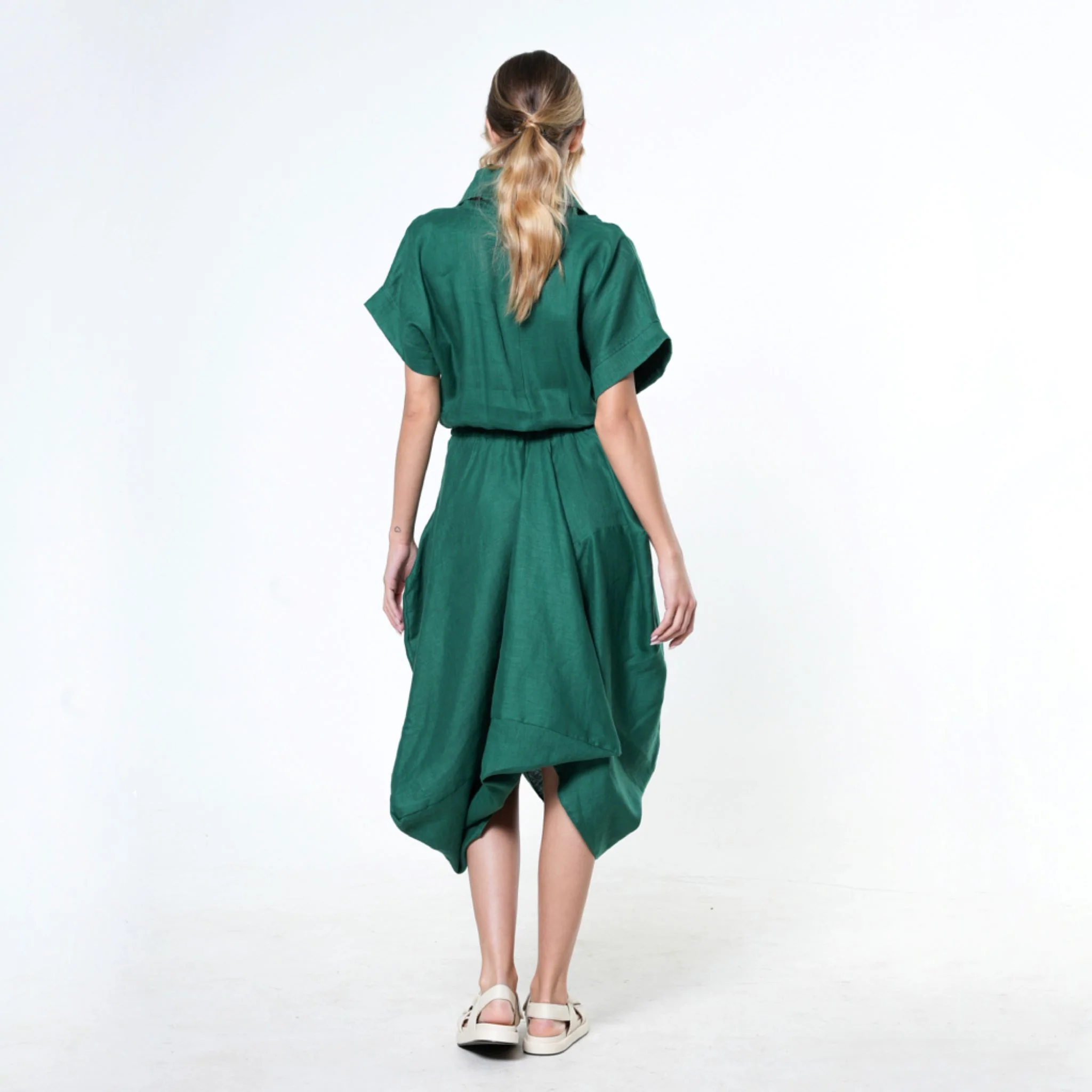 Cowl Neck Linen Dress | Green - Image 4