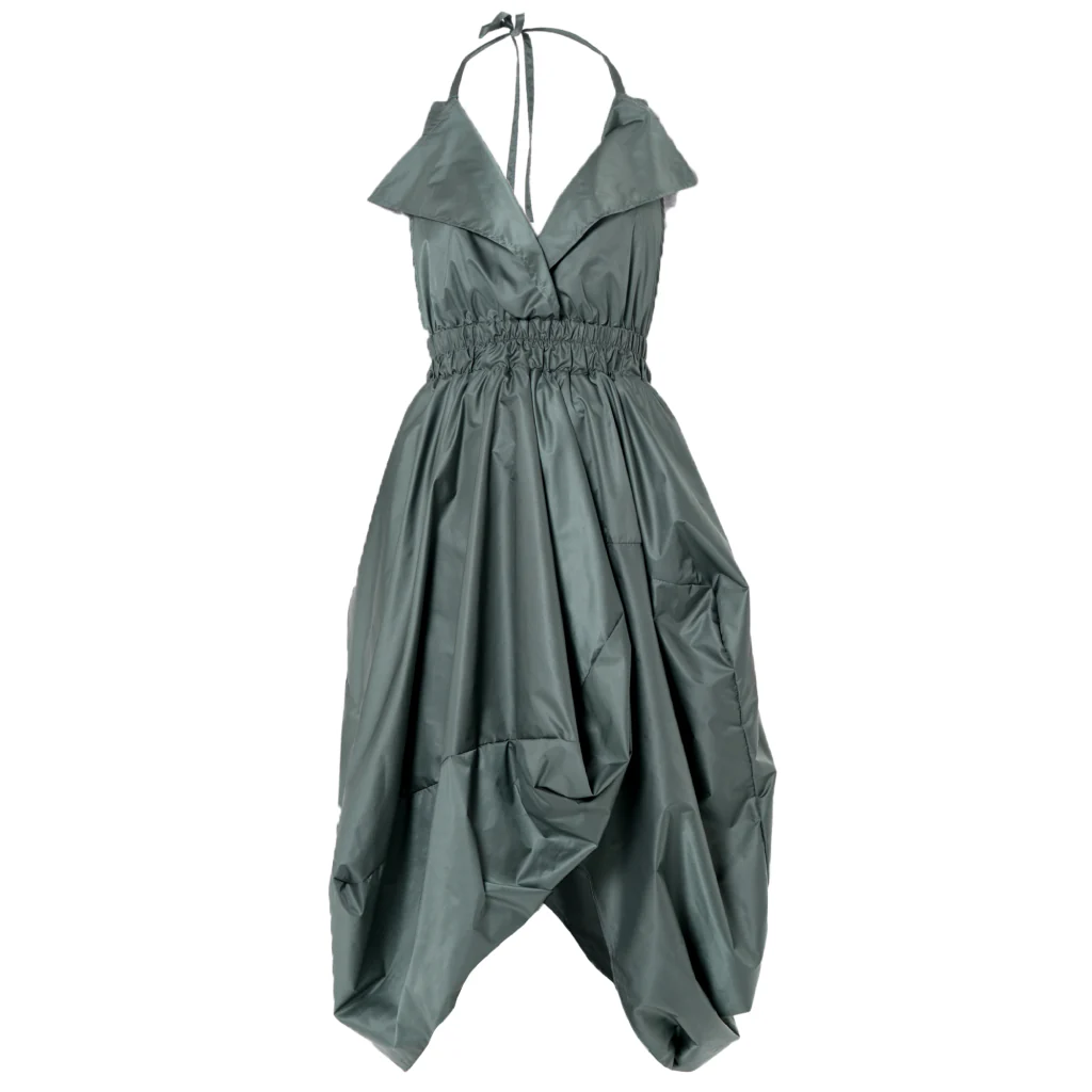 Draped Balloon Pinafore Dress In Green