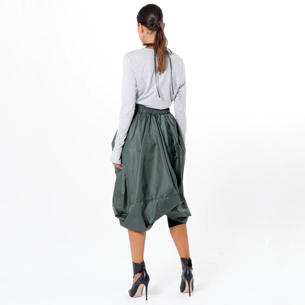 Draped Balloon Pinafore Dress In Green - Image 4