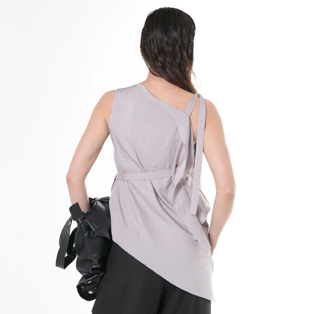 Lilac Sleeveless Asymmetric Top with Waist Tie - Image 3