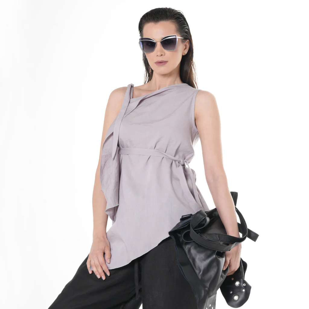 Lilac Sleeveless Asymmetric Top with Waist Tie - Image 4