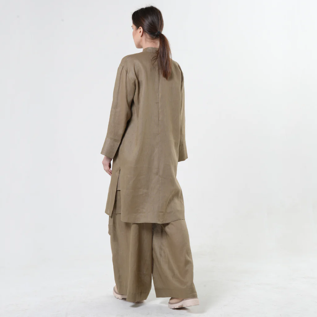 Long Linen Shirt in Khaki - Image 4