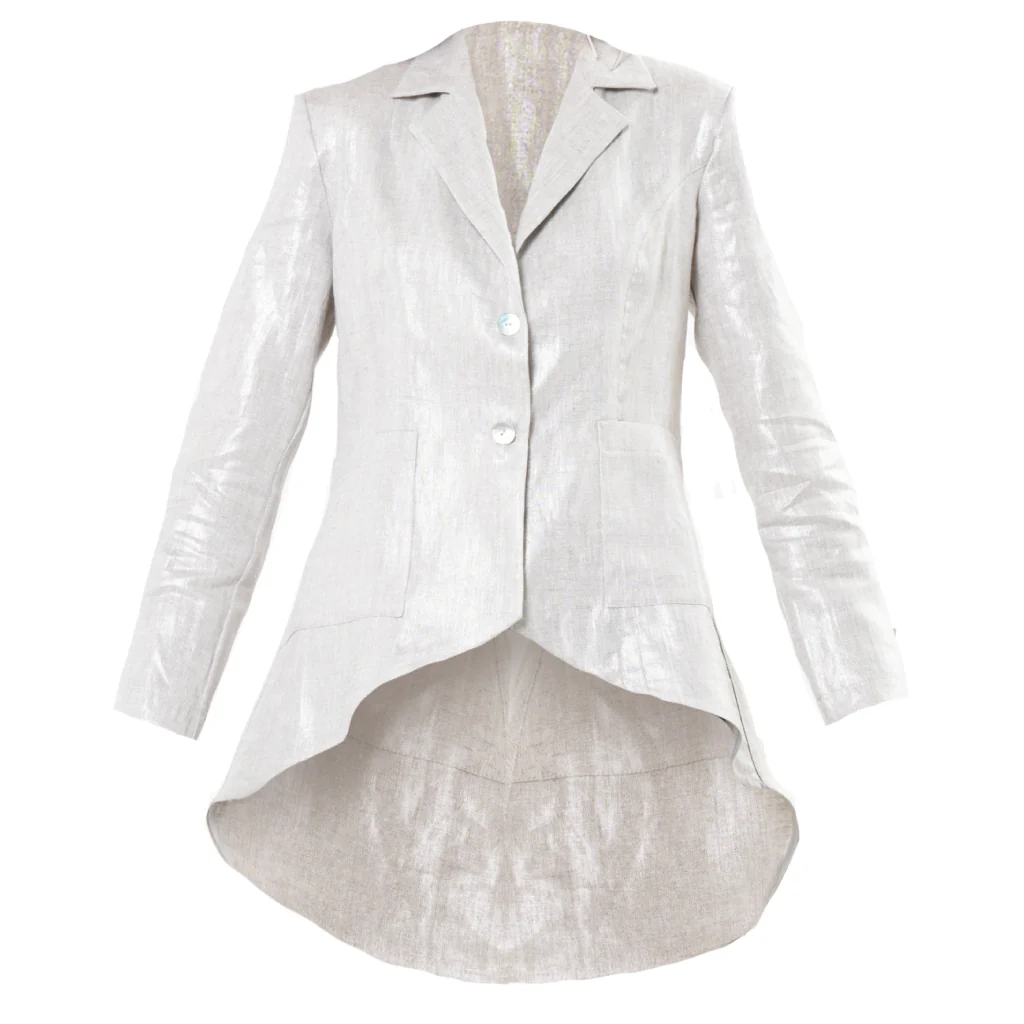 Pearl Silver Asymmetrical Linen Blazer