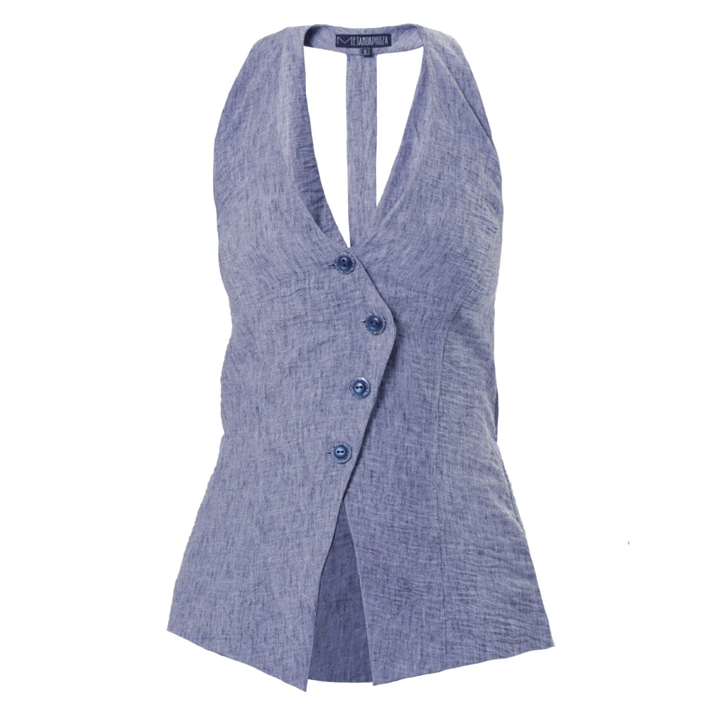 Sleeveless Linen Top | Blue