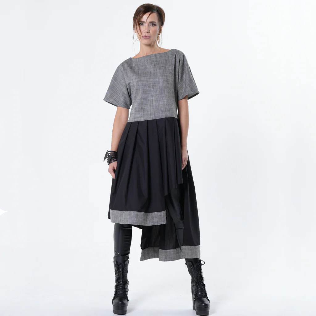 Two-Toned Asymmetrical Denim Tunic Dress - Image 2