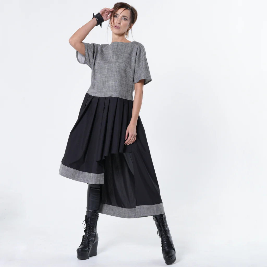 Two-Toned Asymmetrical Denim Tunic Dress - Image 3