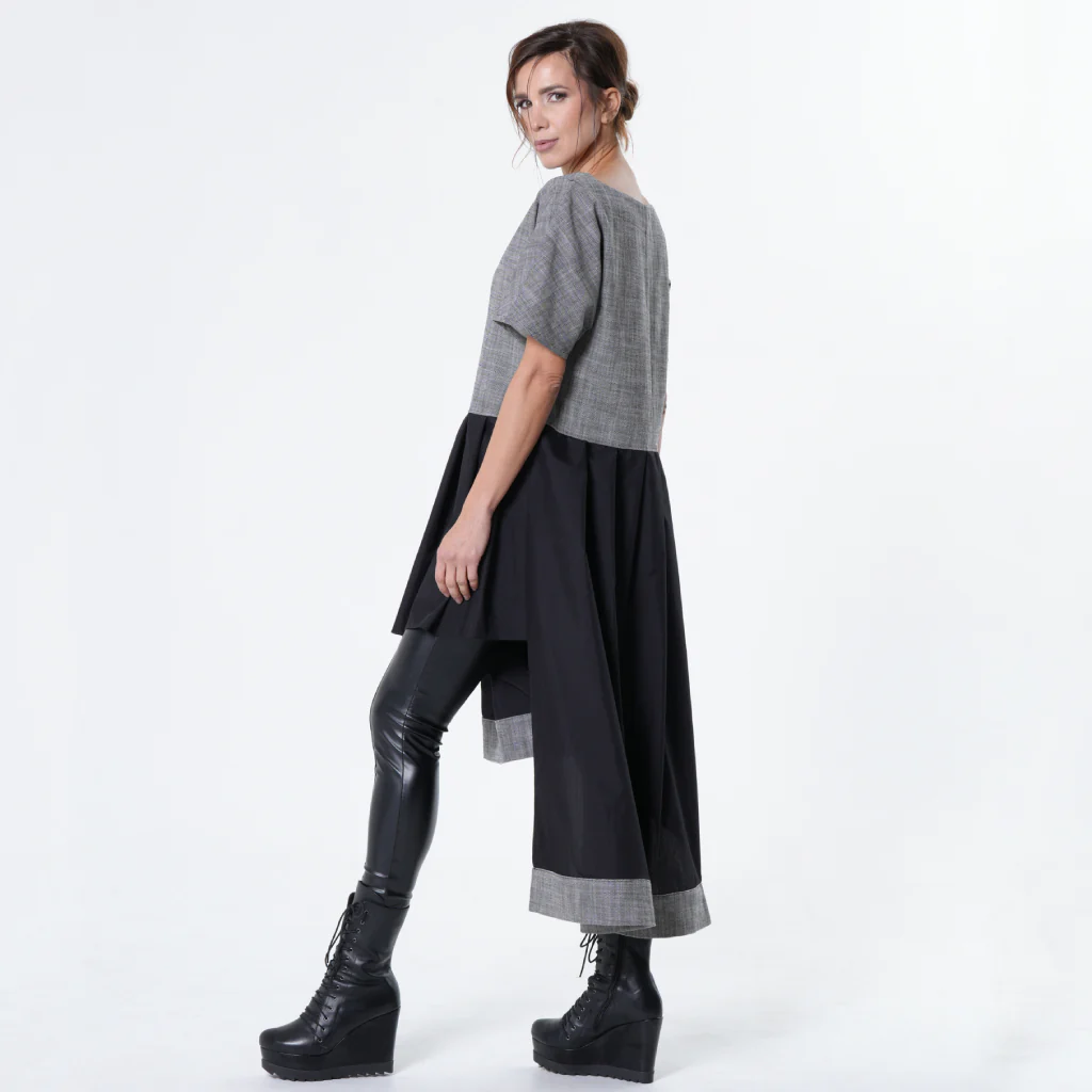 Two-Toned Asymmetrical Denim Tunic Dress - Image 4