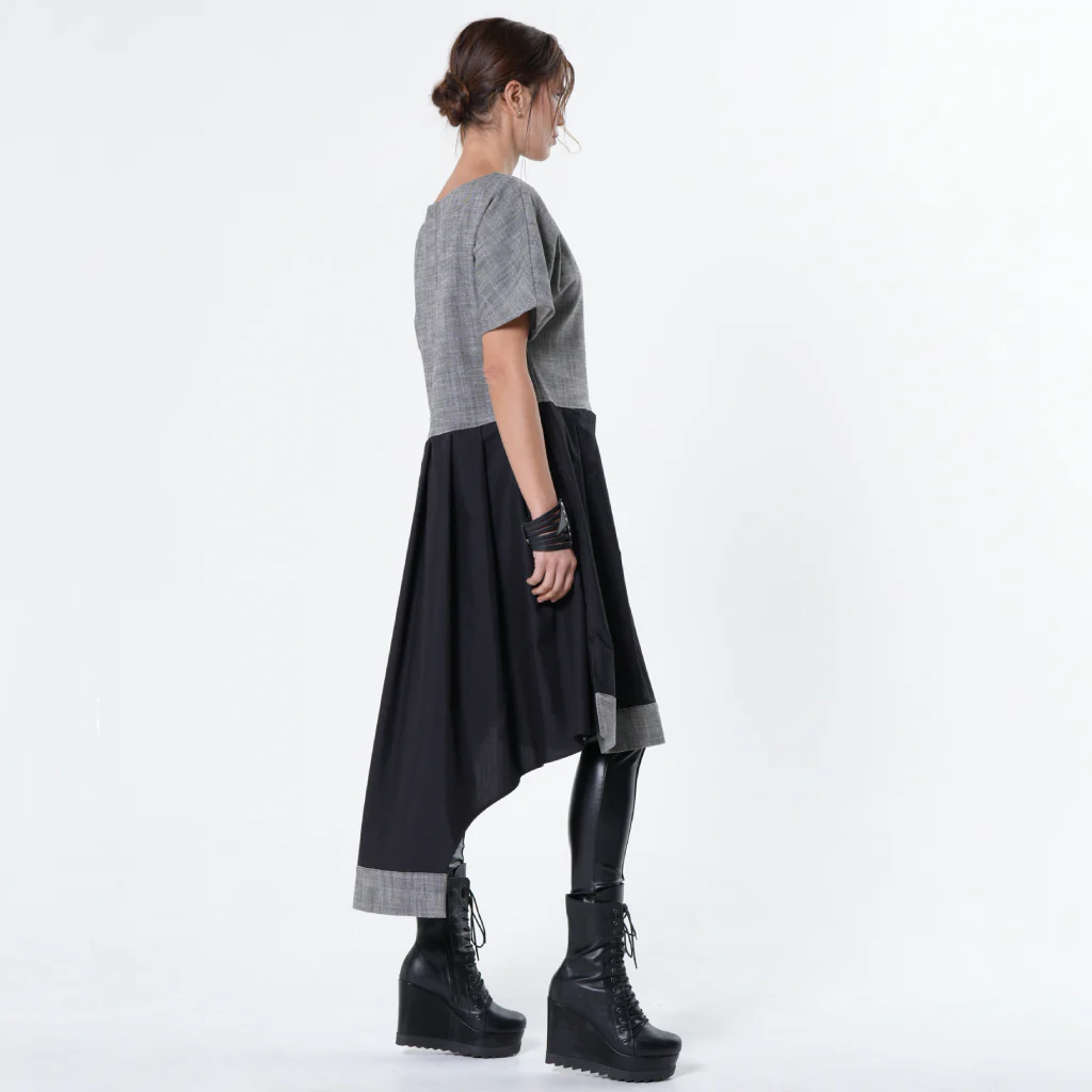 Two-Toned Asymmetrical Denim Tunic Dress - Image 6
