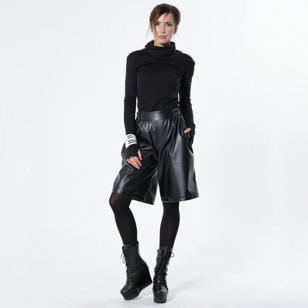 Vegan Leather Bermuda Shorts In Black - Image 3