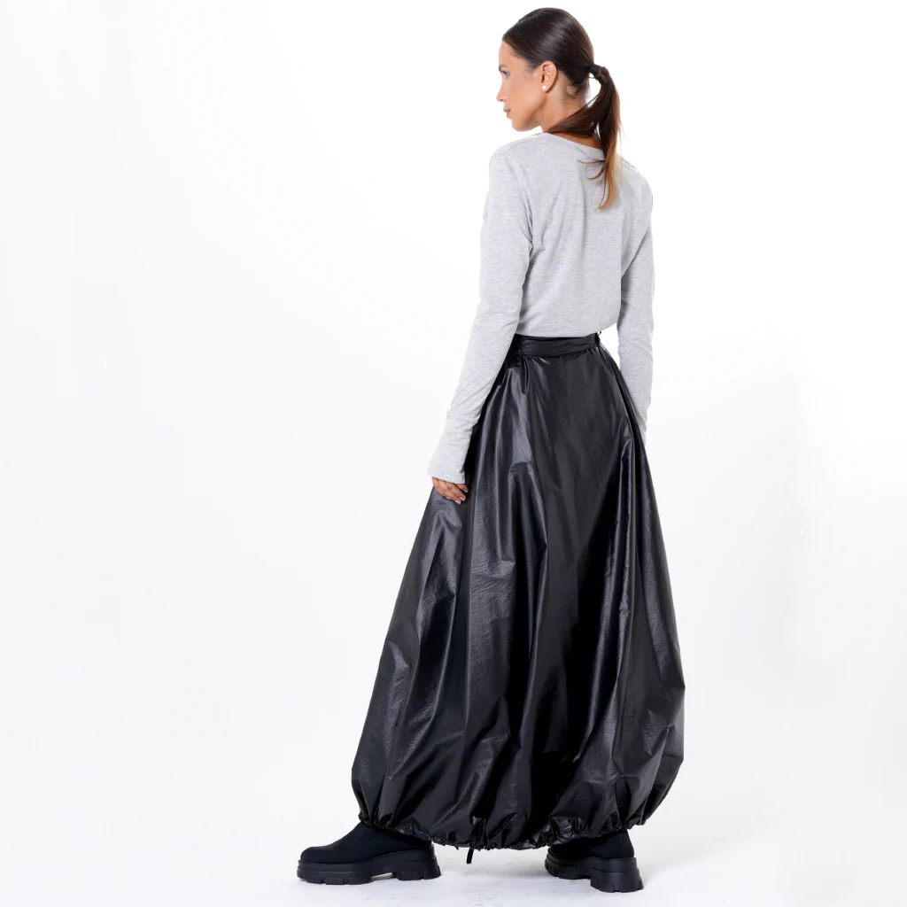 Voluminous Maxi Skirt with Adjustable Hem In Black - Image 2