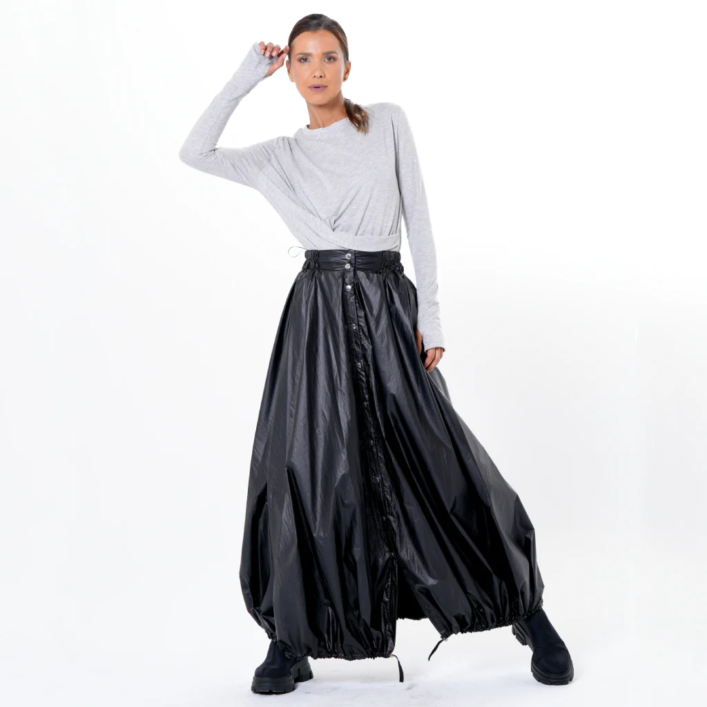 Voluminous Maxi Skirt with Adjustable Hem In Black - Image 3