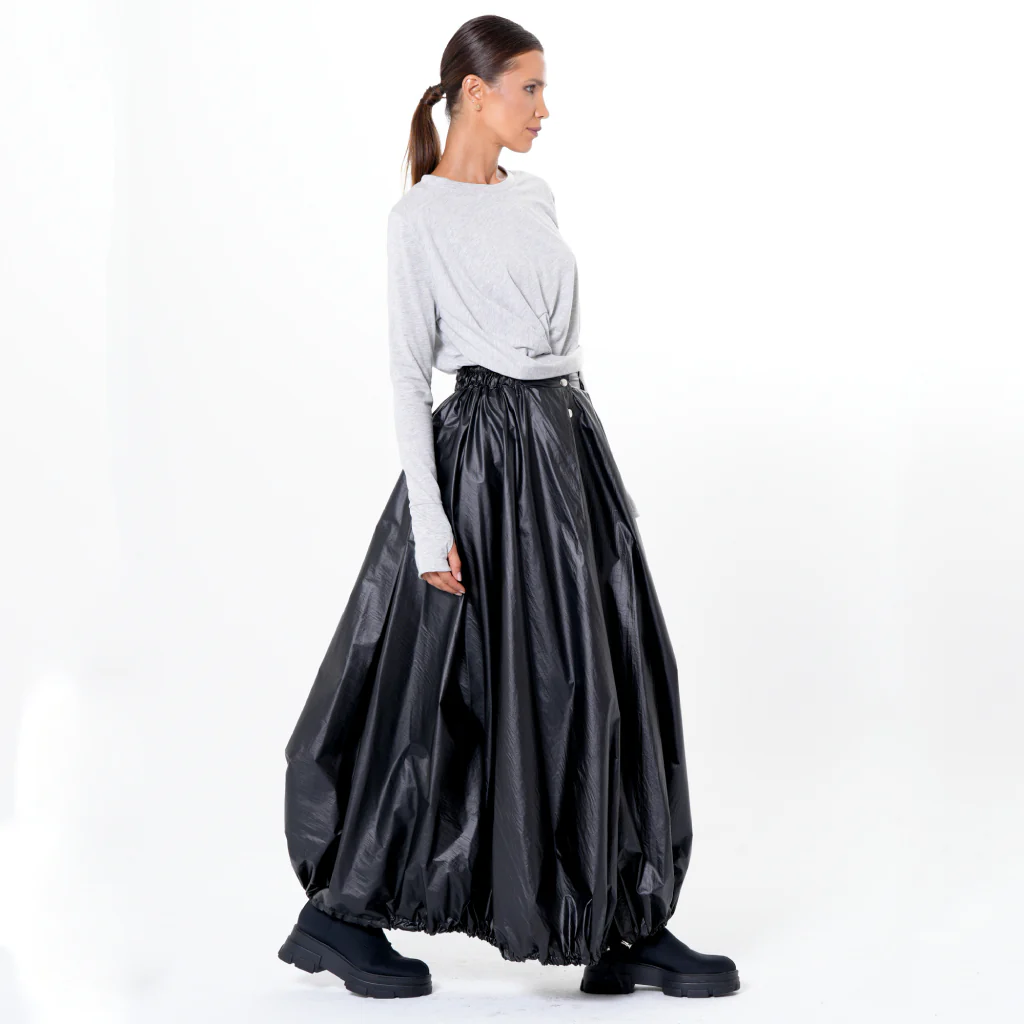 Voluminous Maxi Skirt with Adjustable Hem In Black - Image 4