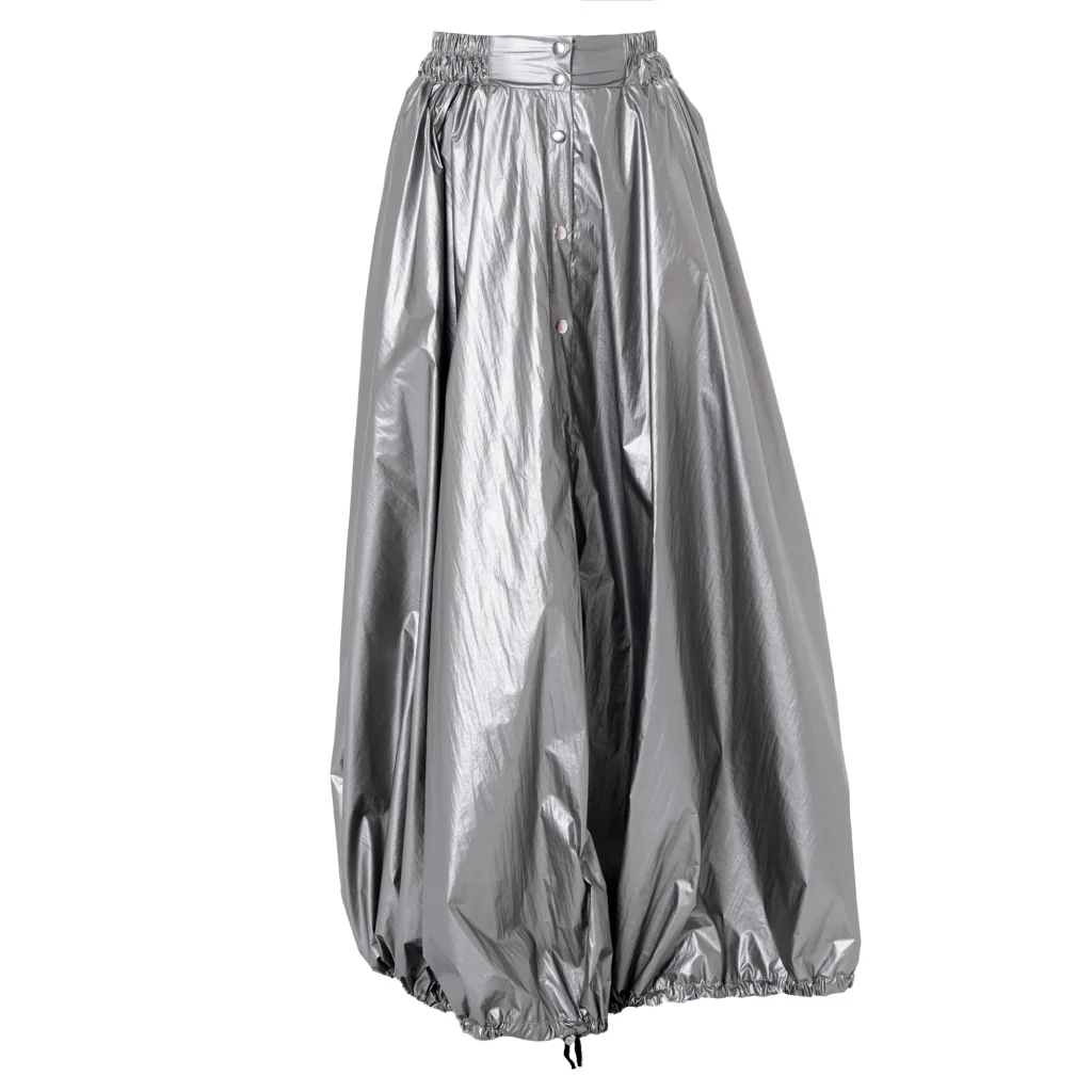 Voluminous Maxi Skirt with Adjustable Hem In Silver
