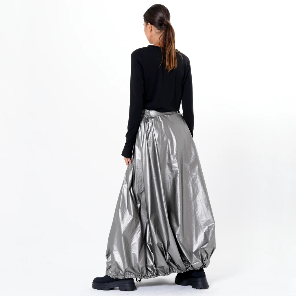 Voluminous Maxi Skirt with Adjustable Hem In Silver - Image 3