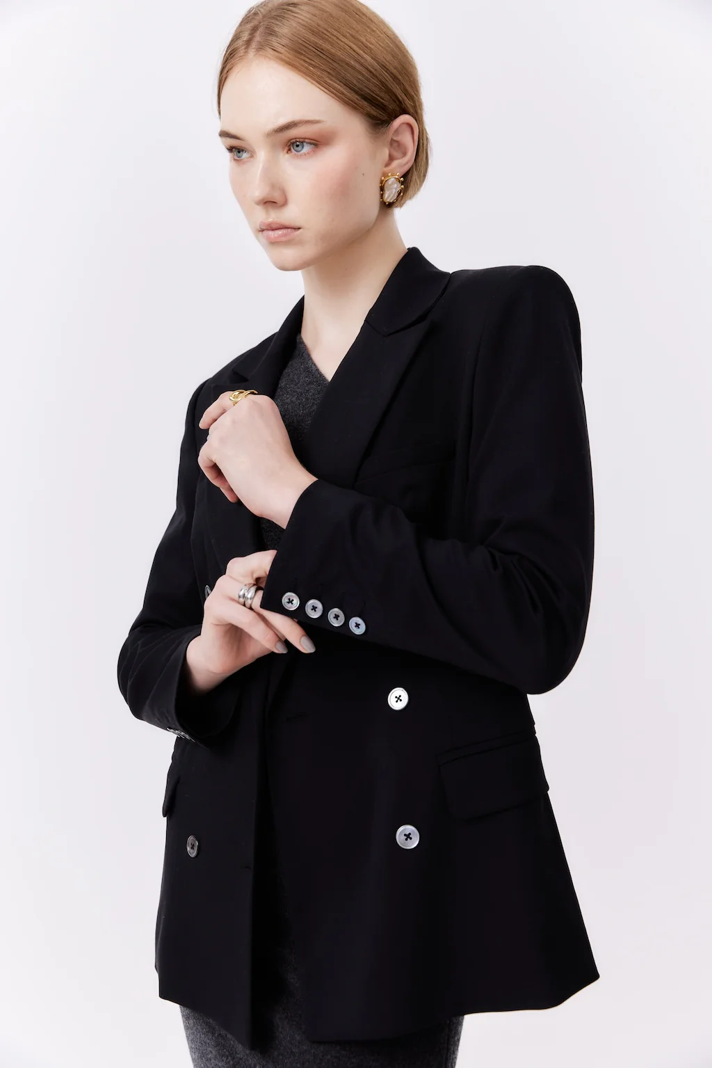 Doubled-Breasted Blazer | Black - Image 2