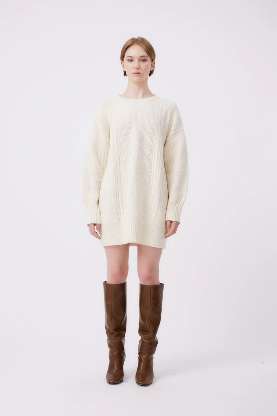 Long Sleeve Knit Dress | White - Image 2