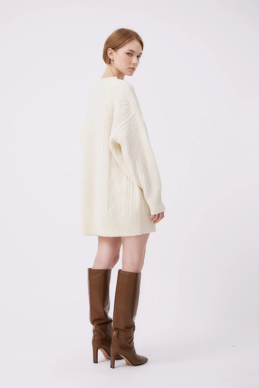 Long Sleeve Knit Dress | White - Image 3