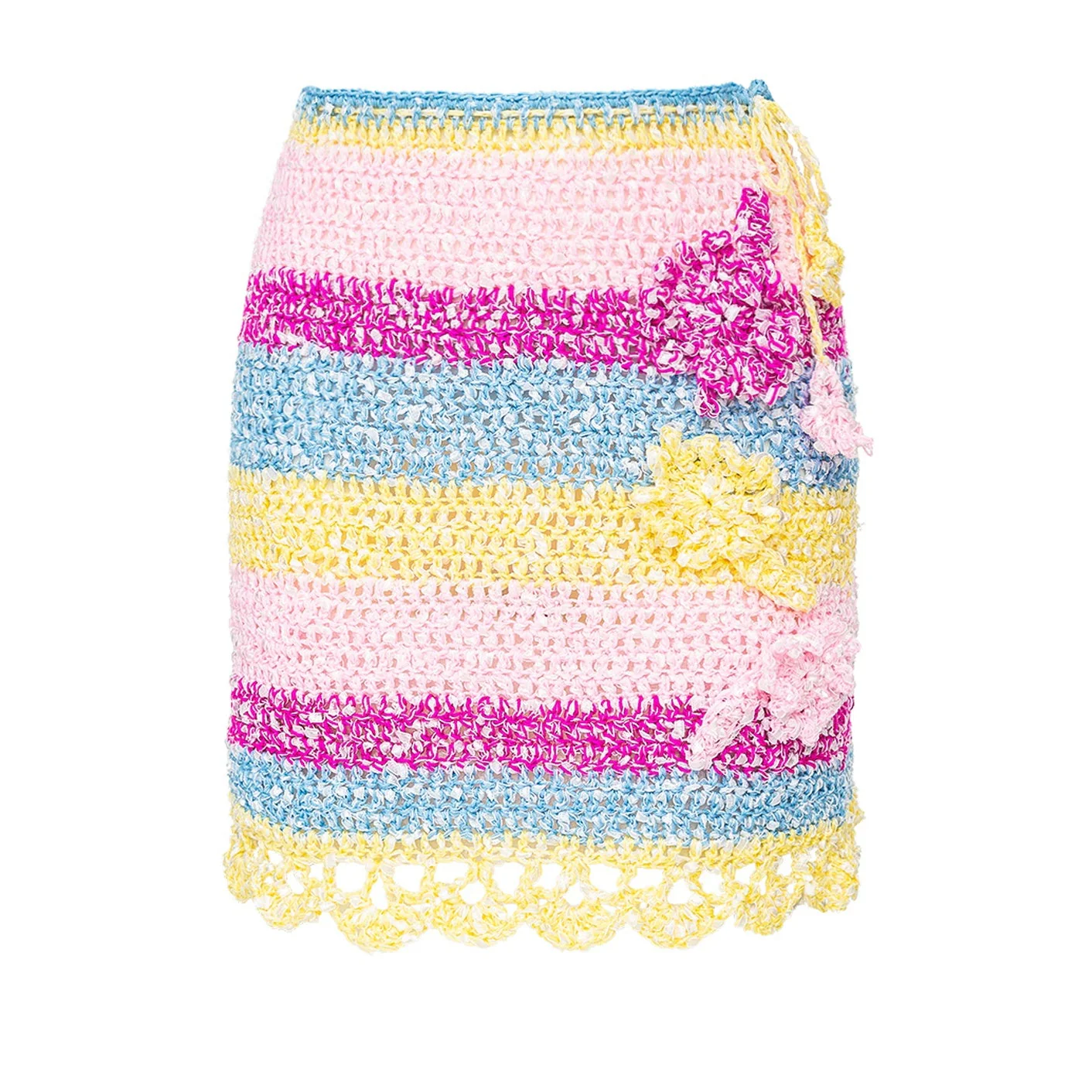 Multicolor Crochet Mini Skirt with Flower Detail