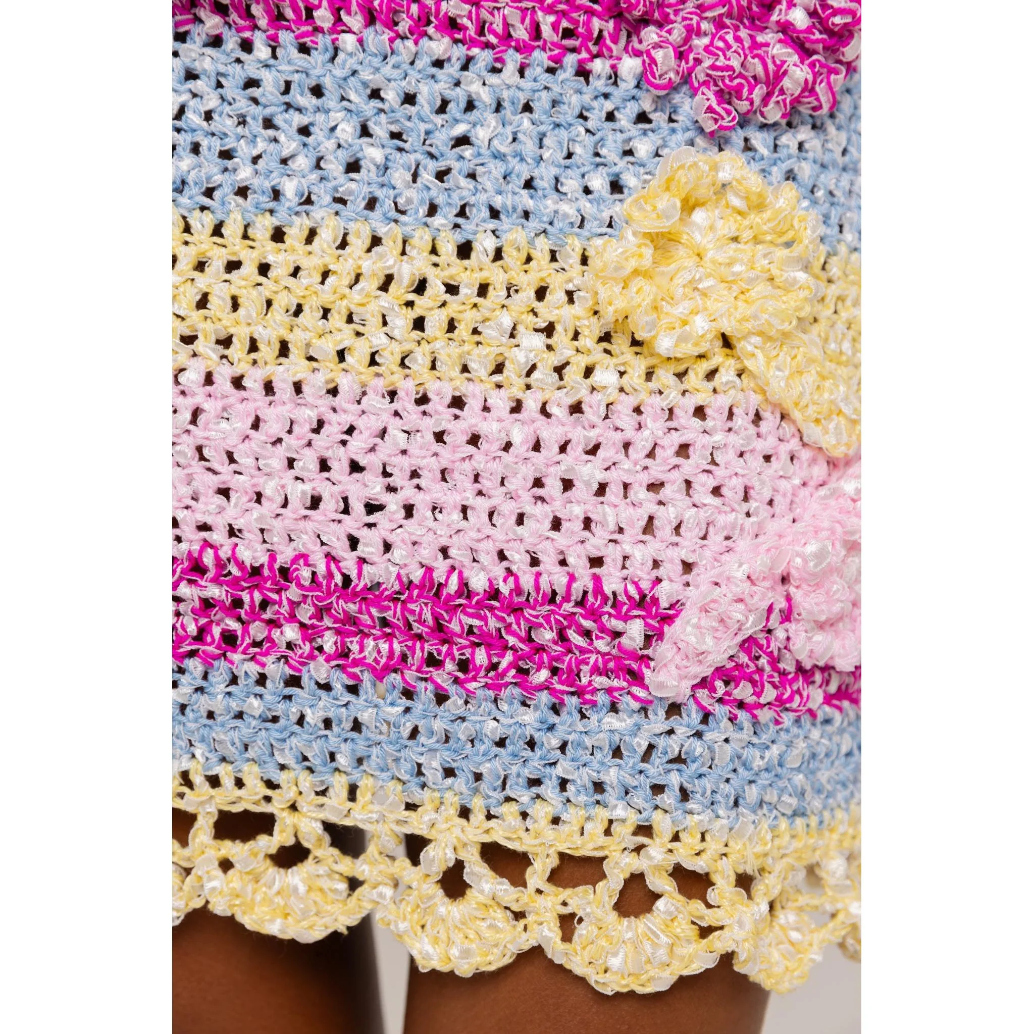 Multicolor Crochet Mini Skirt with Flower Detail - Image 5