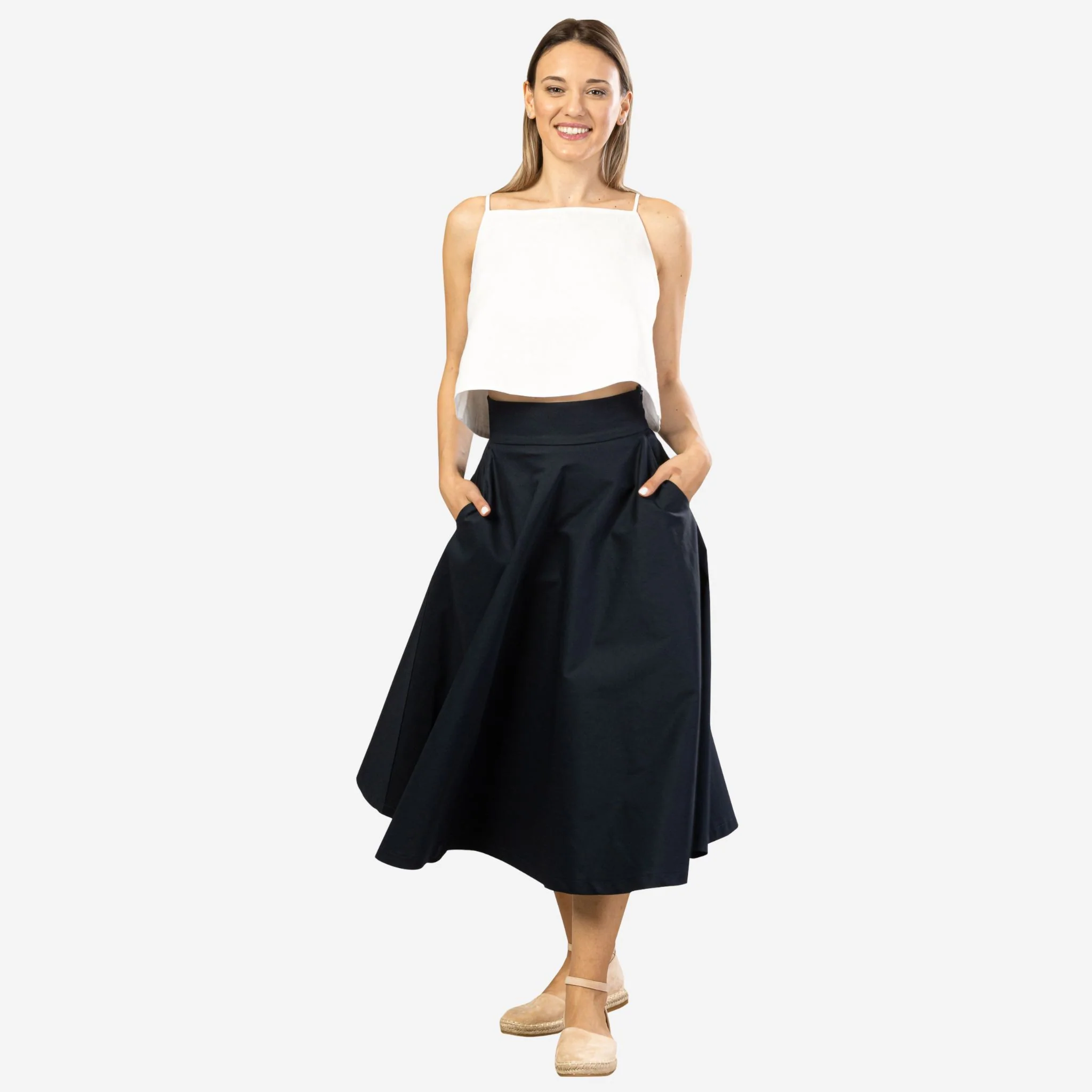 Estelle Dark Blue Cotton Midi Skirt - Image 2