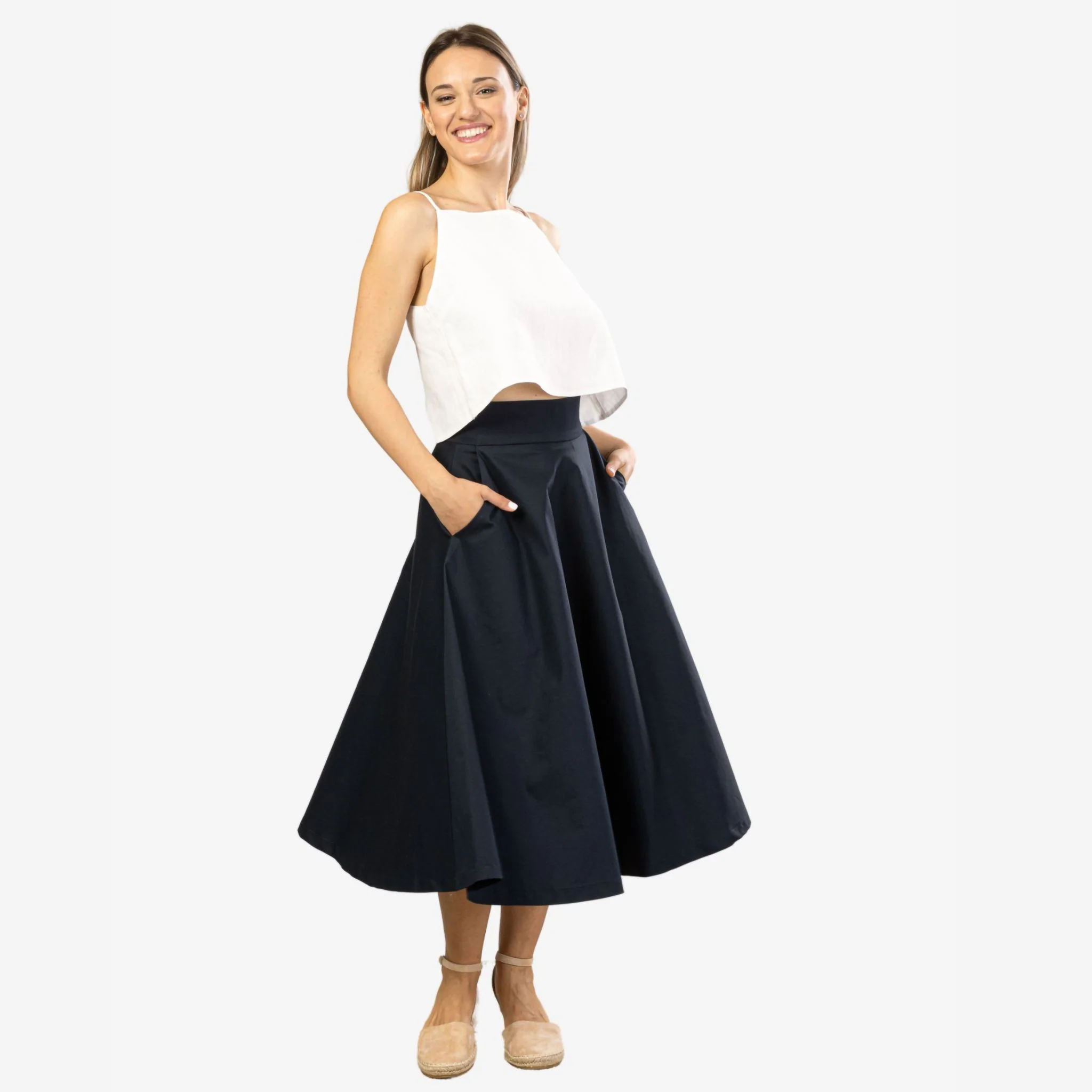 Estelle Dark Blue Cotton Midi Skirt - Image 3