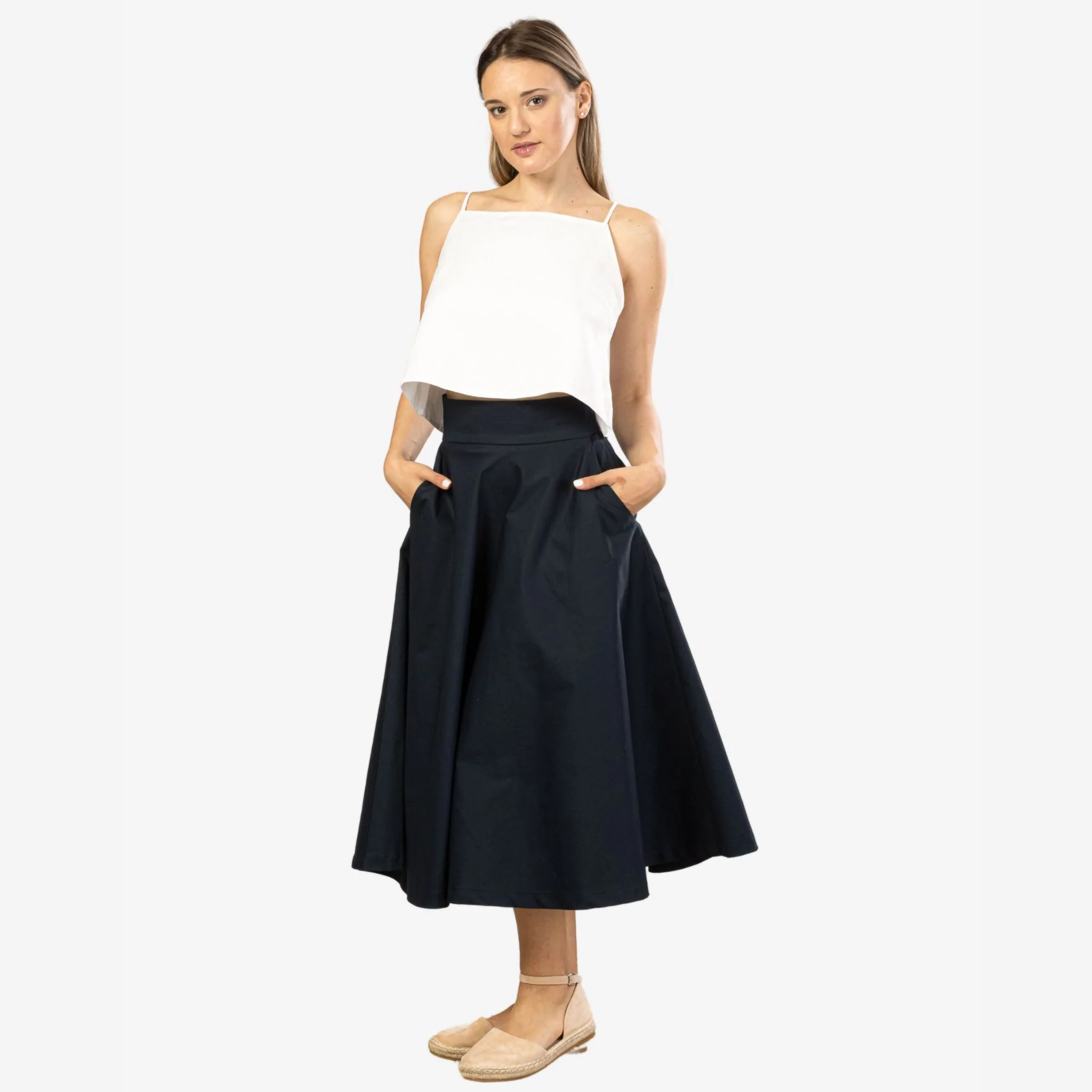 Estelle Dark Blue Cotton Midi Skirt - Image 4