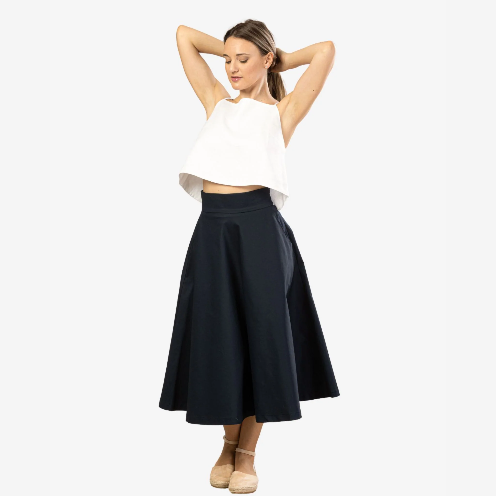 Estelle Dark Blue Cotton Midi Skirt - Image 5