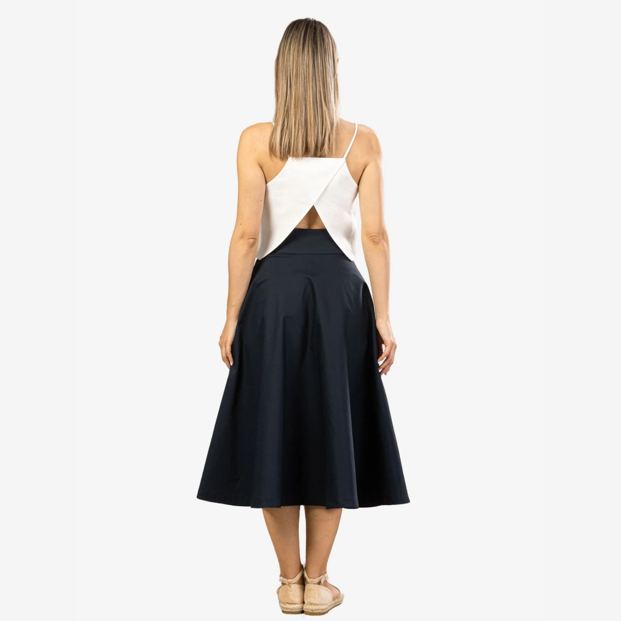 Estelle Dark Blue Cotton Midi Skirt - Image 6