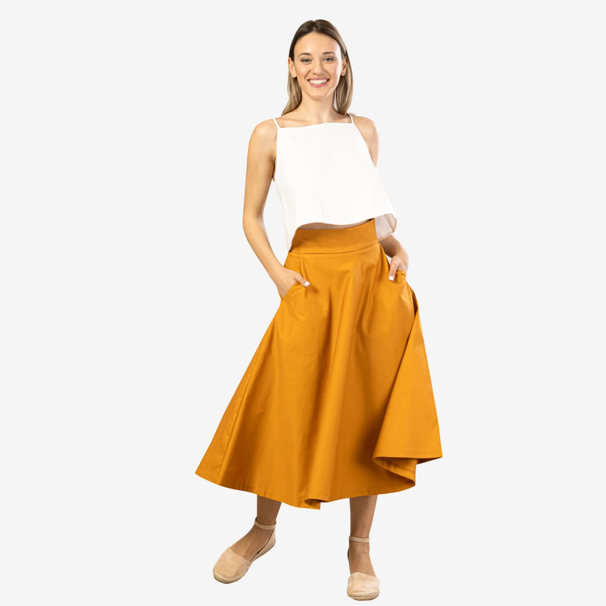 Estelle Deep-Yellow Cotton Midi Skirt - Image 2