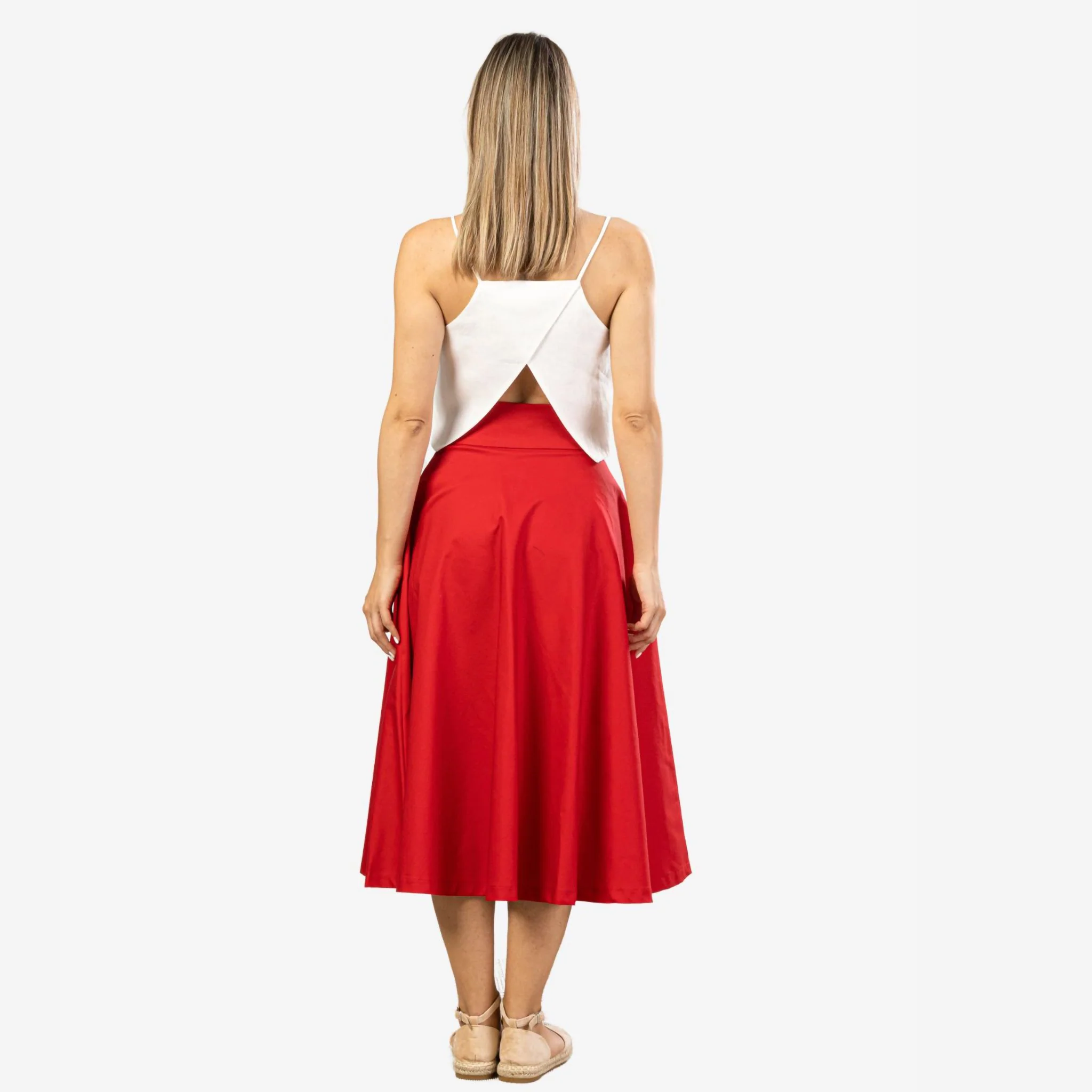 Estelle Red Cotton Midi Skirt - Image 6