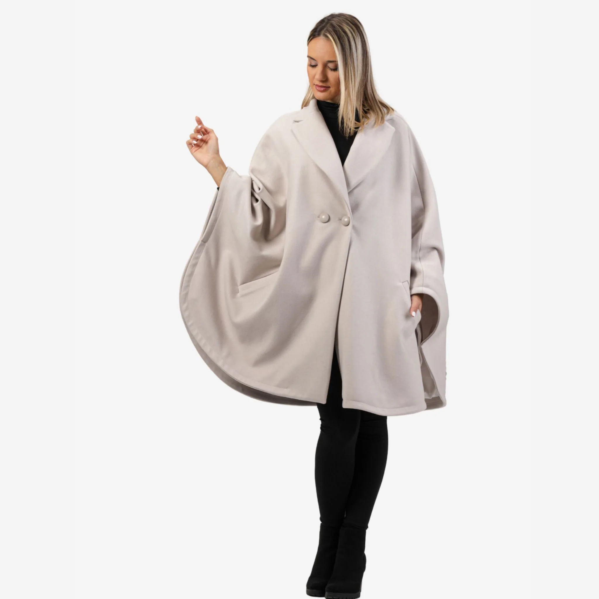 Jasmine Off-White Oversized Cape Coat - Image 2