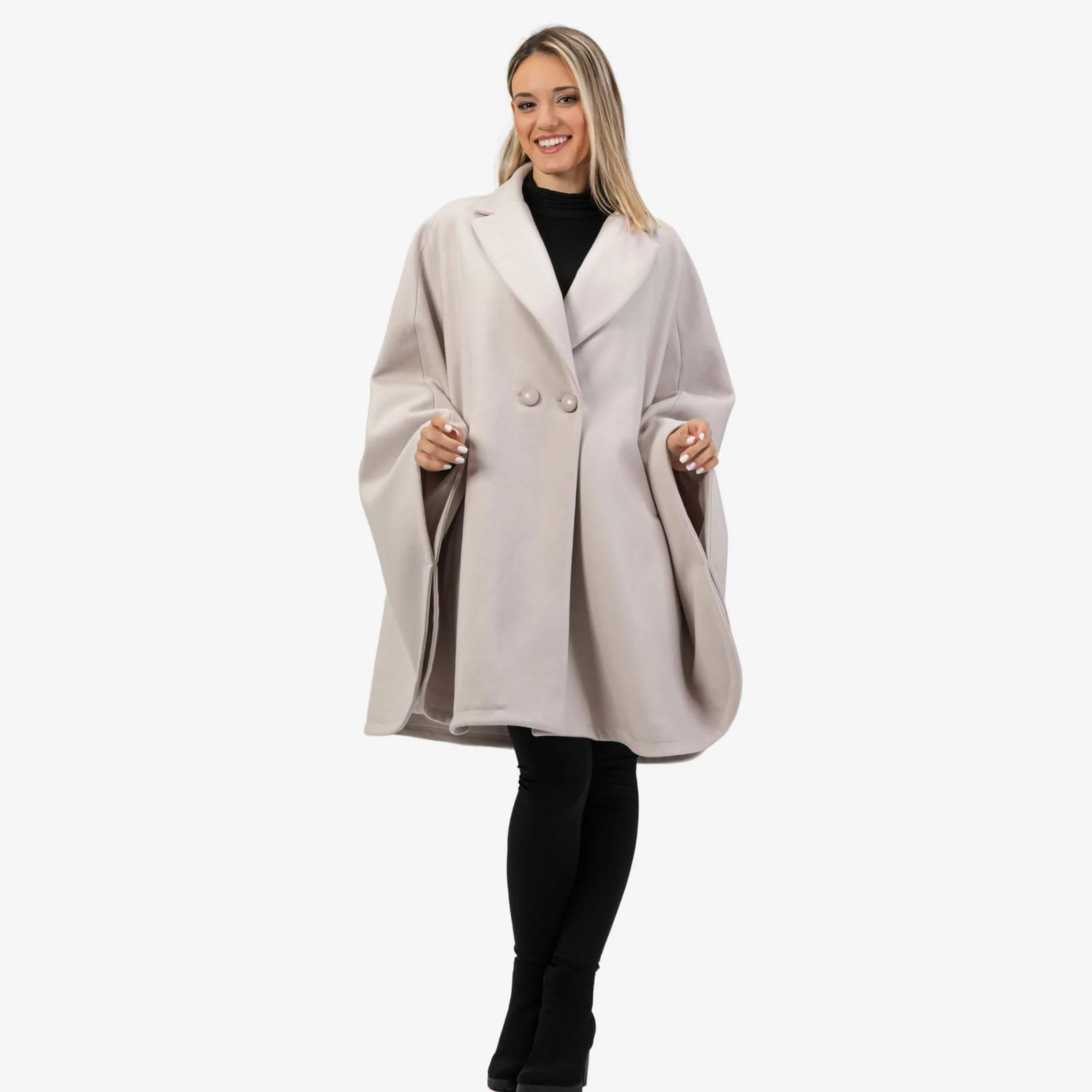 Jasmine Off-White Oversized Cape Coat - Image 3