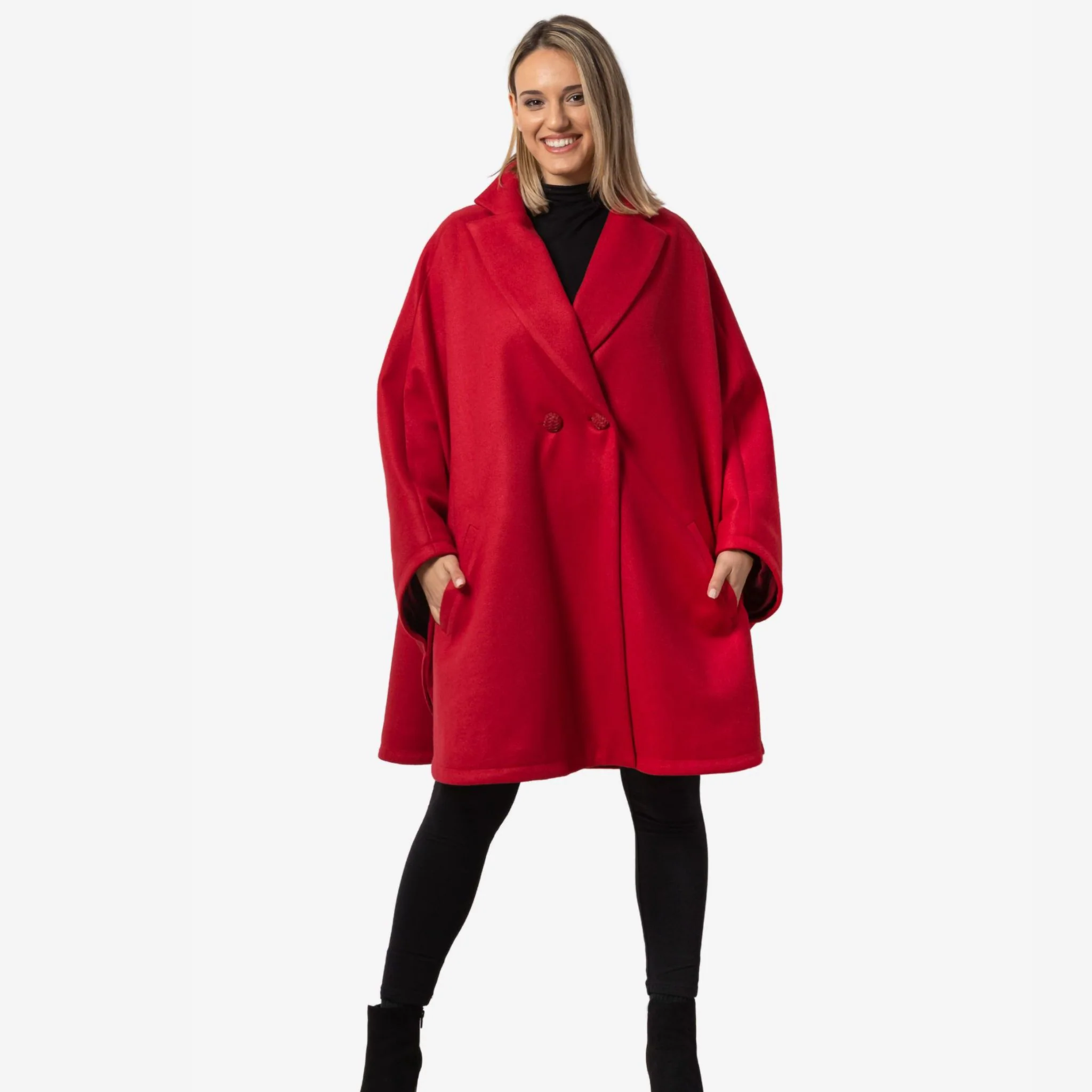 Jasmine Raspberry Oversized Cape Coat - Image 4