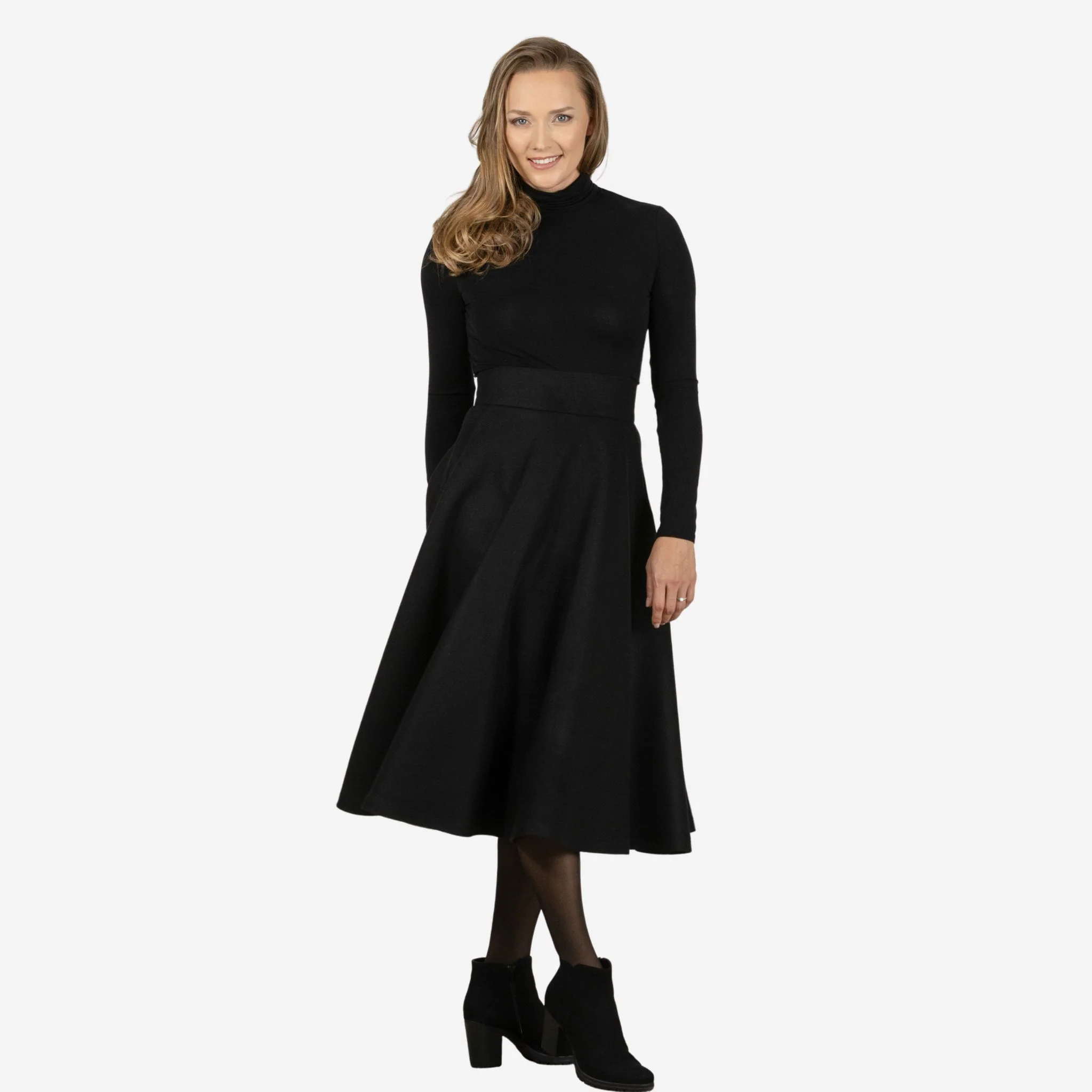 Lily Black Wool Midi Skirt - Image 2