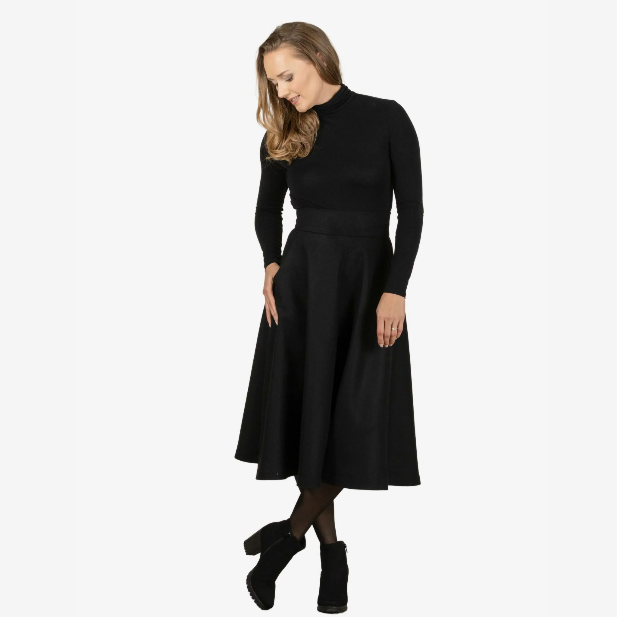 Lily Black Wool Midi Skirt - Image 4