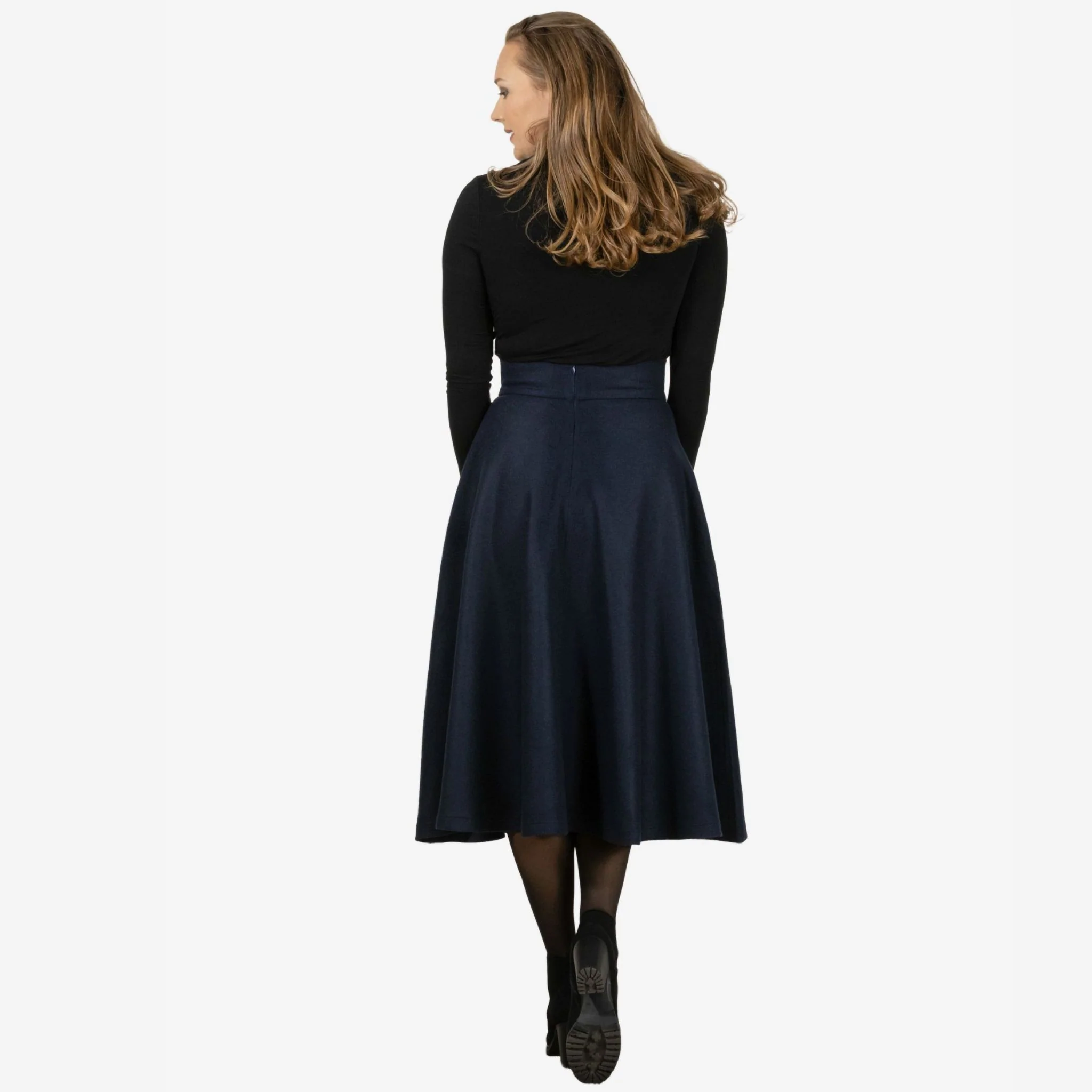 Lily Dark Blue Wool Midi Skirt - Image 6
