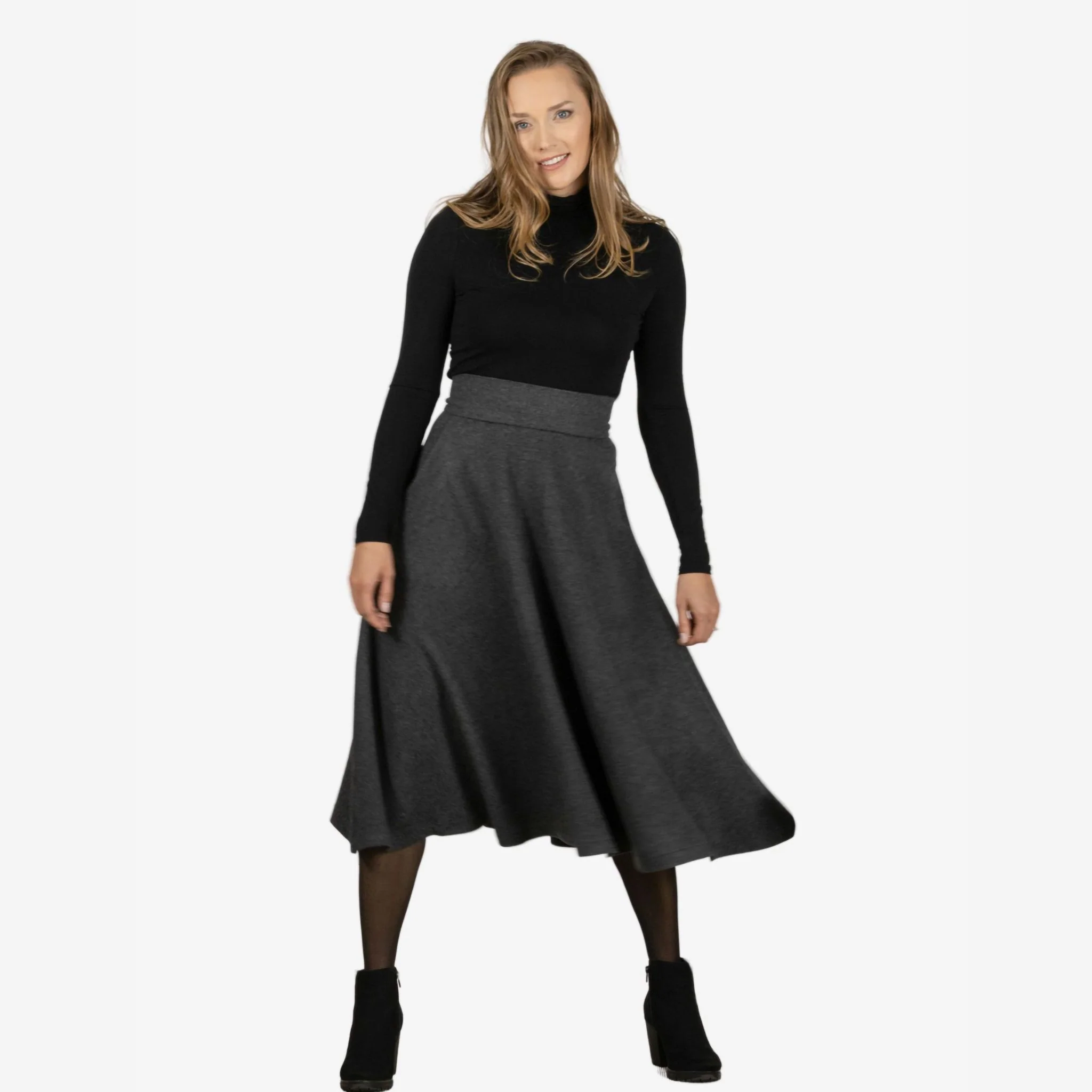 Lily Dark Gray Wool Midi Skirt - Image 3