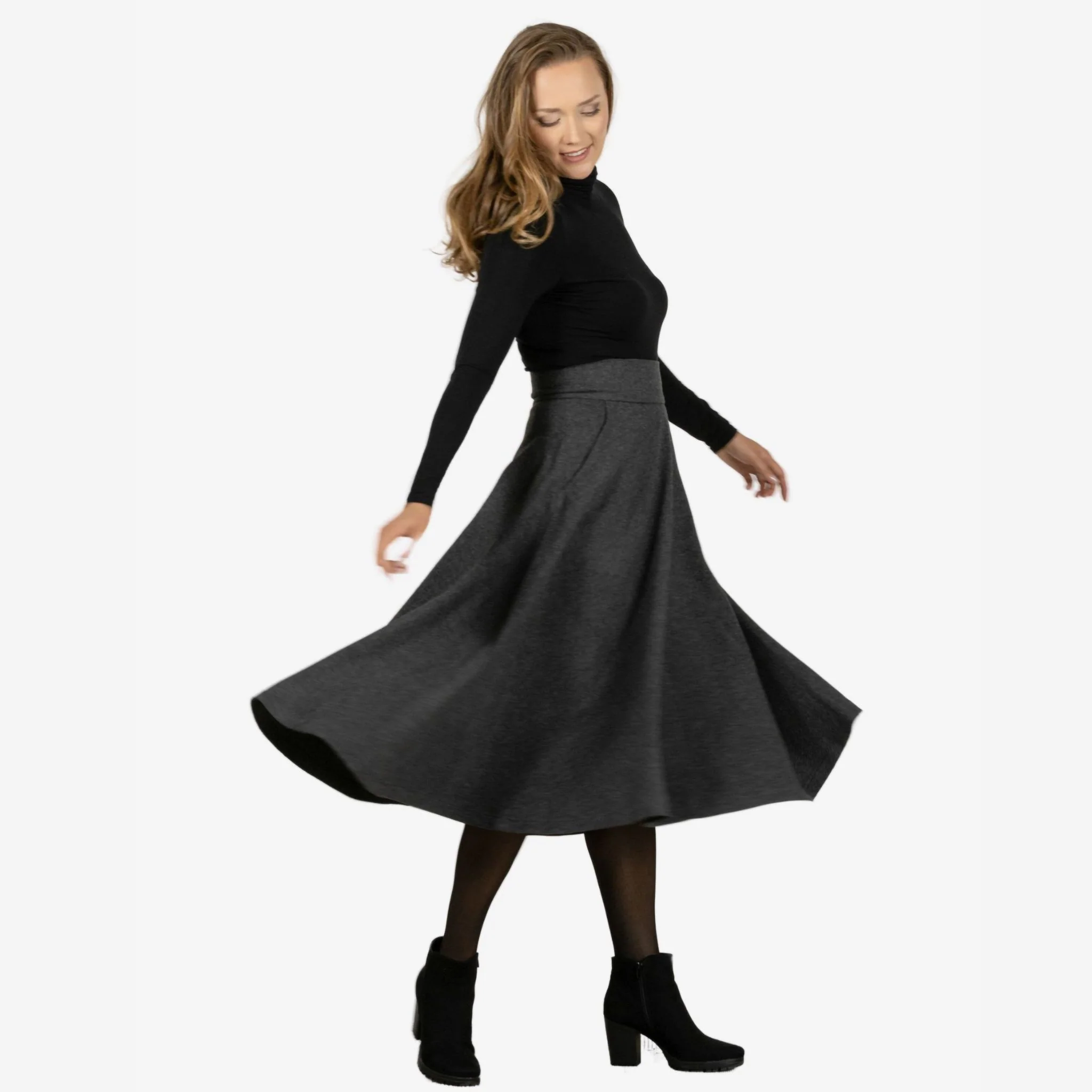 Lily Dark Gray Wool Midi Skirt - Image 4