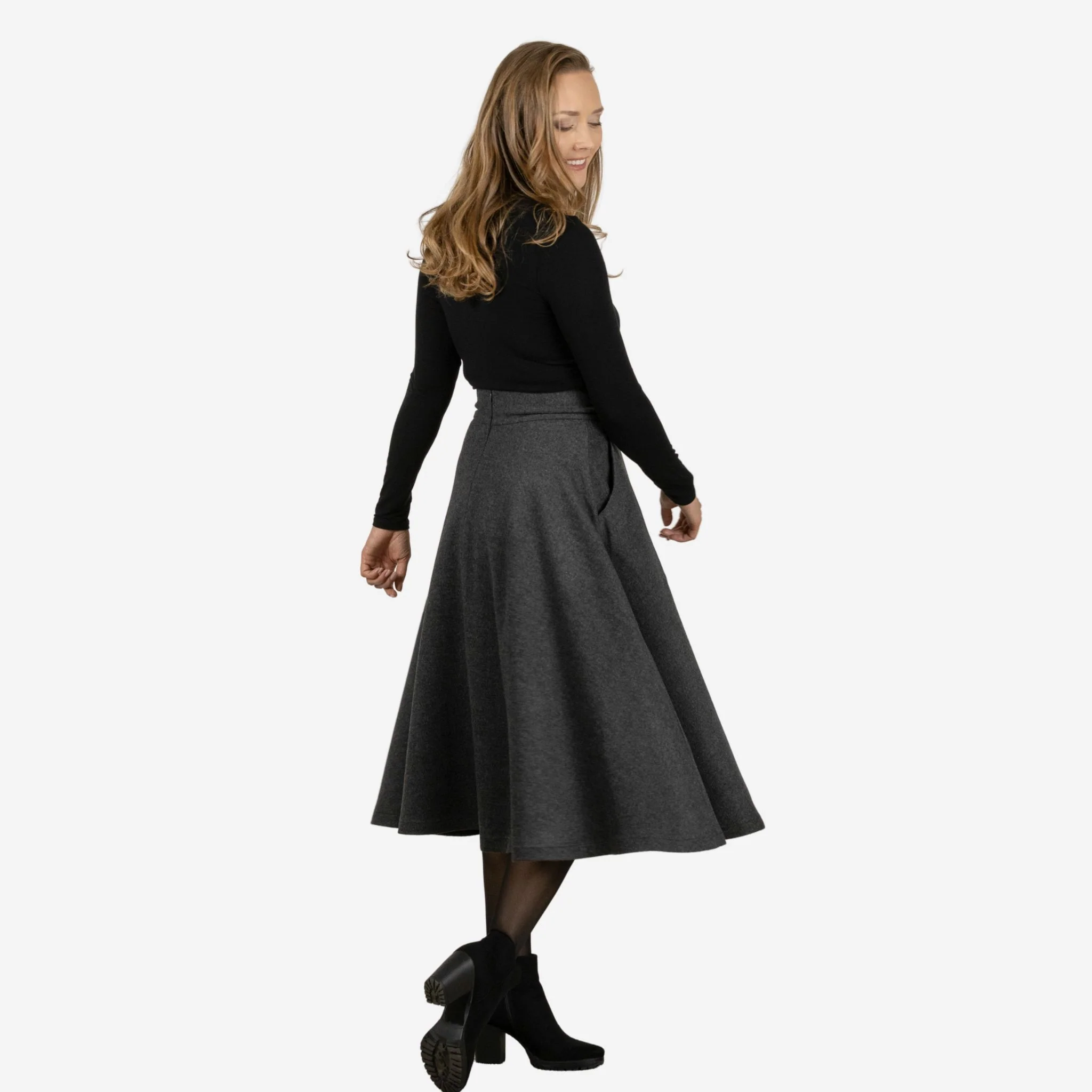 Lily Dark Gray Wool Midi Skirt - Image 5
