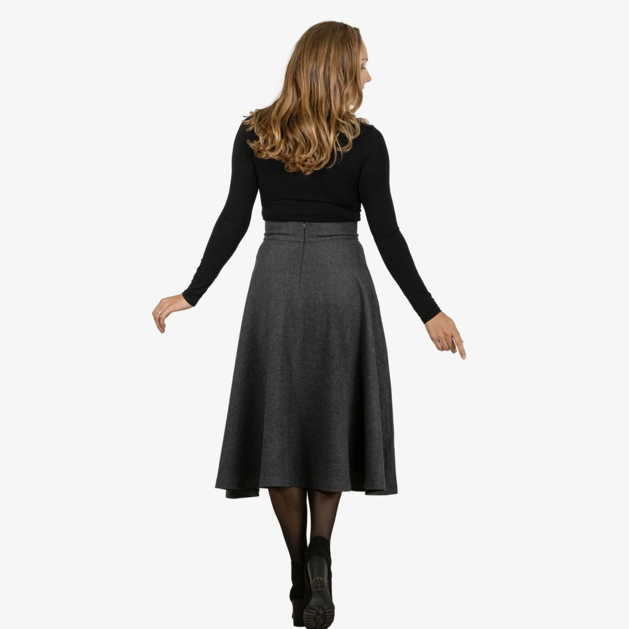 Lily Dark Gray Wool Midi Skirt - Image 6