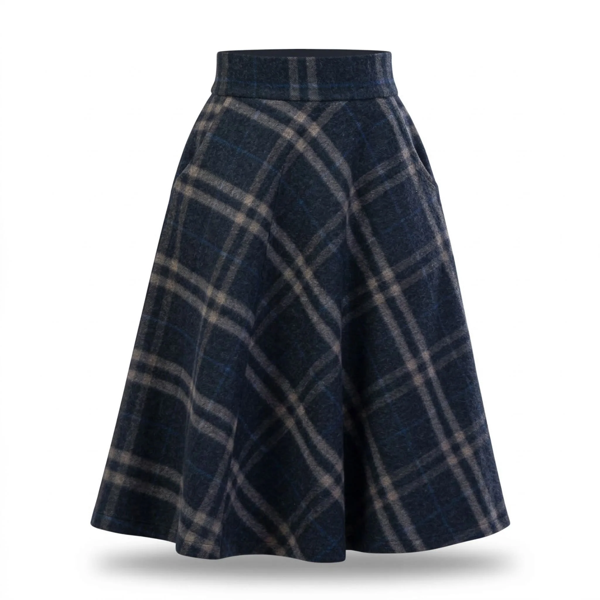 Lily Plaid Wool Midi Skirt