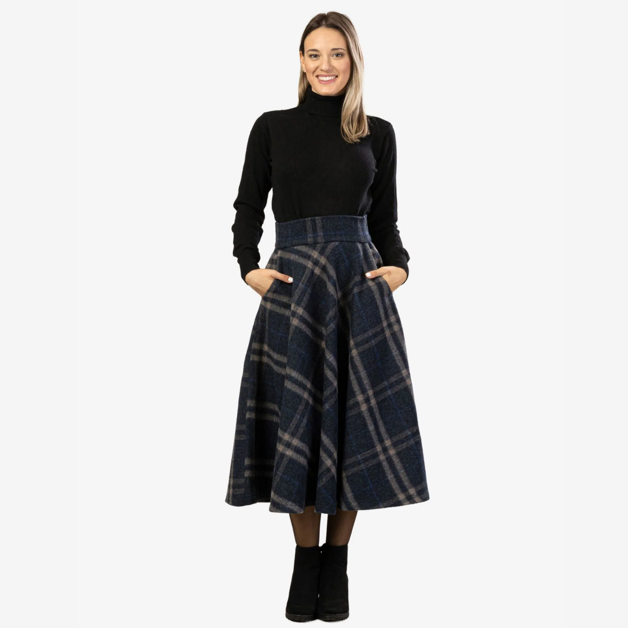 Lily Plaid Wool Midi Skirt - Image 2