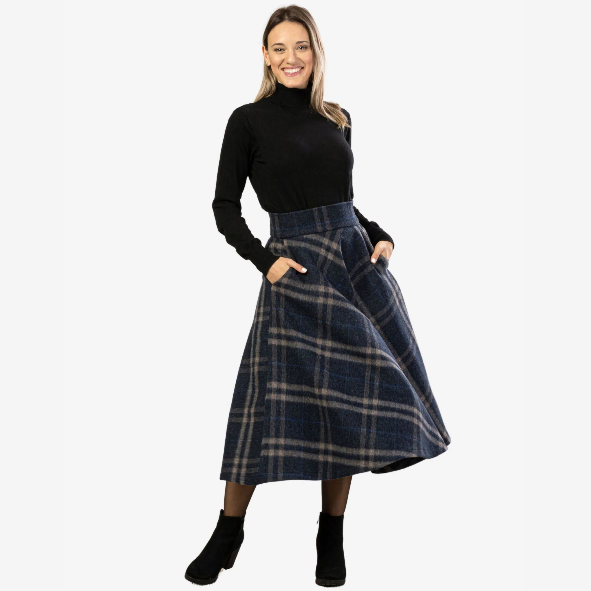 Lily Plaid Wool Midi Skirt - Image 3