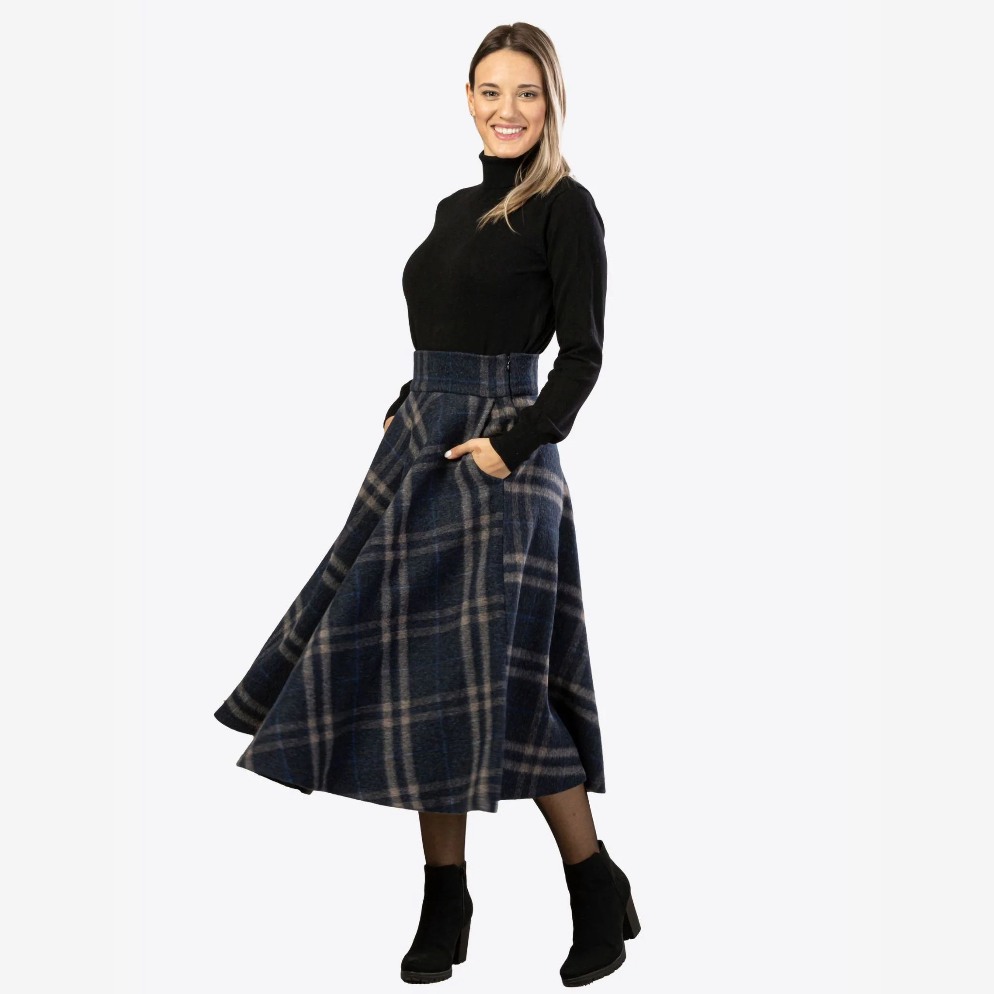 Lily Plaid Wool Midi Skirt - Image 4