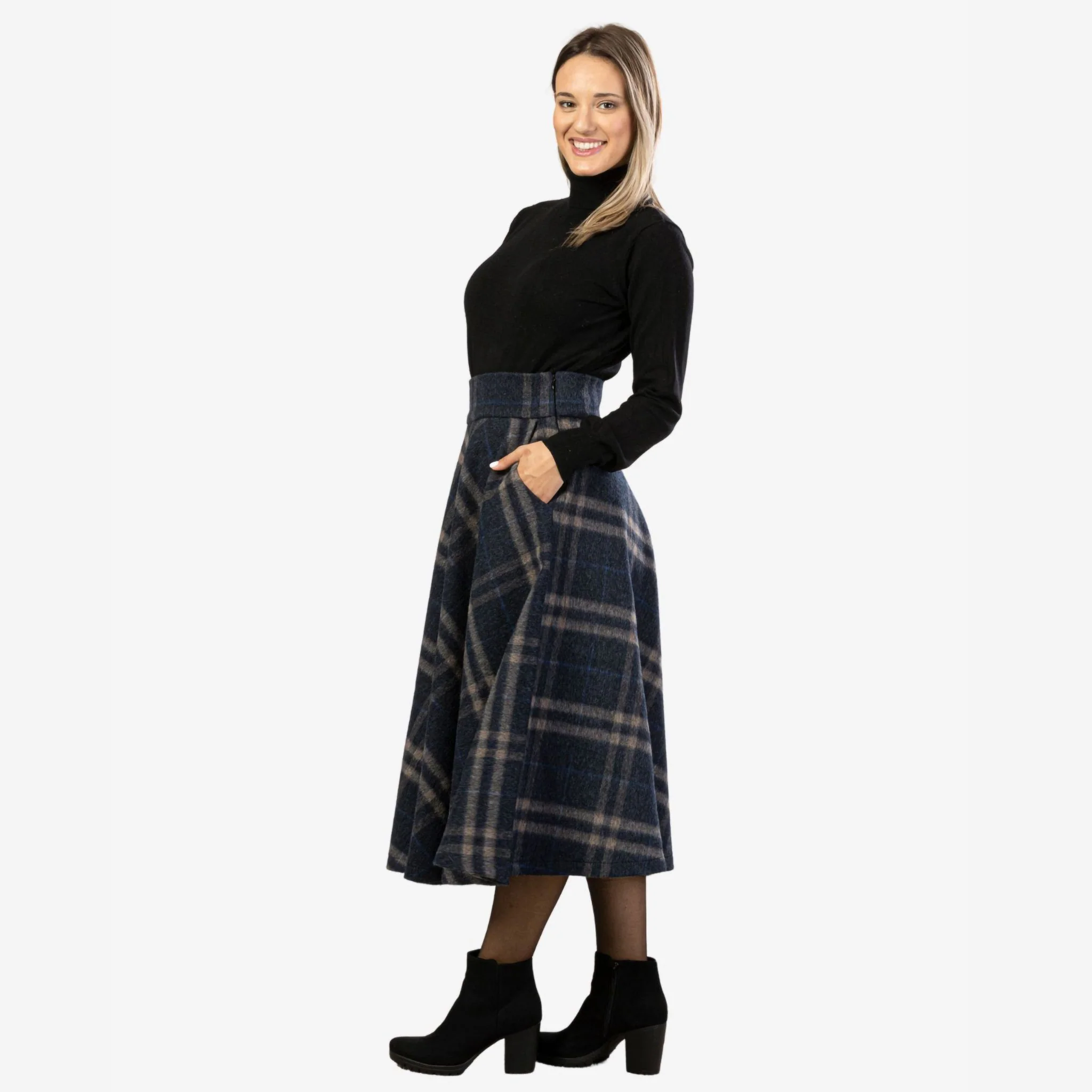 Lily Plaid Wool Midi Skirt - Image 5